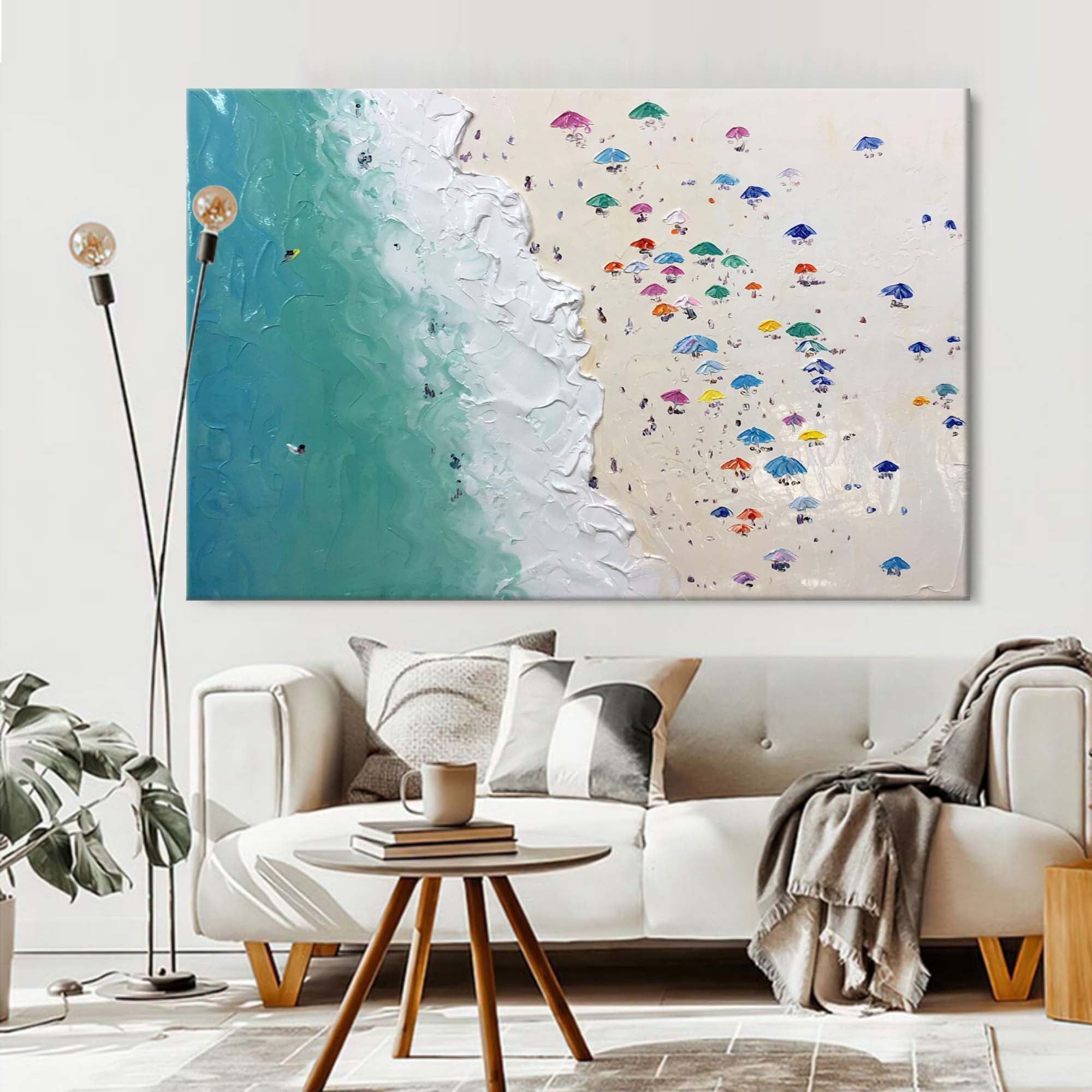 Coastal Harmony: Textured Beach Umbrella Scene
