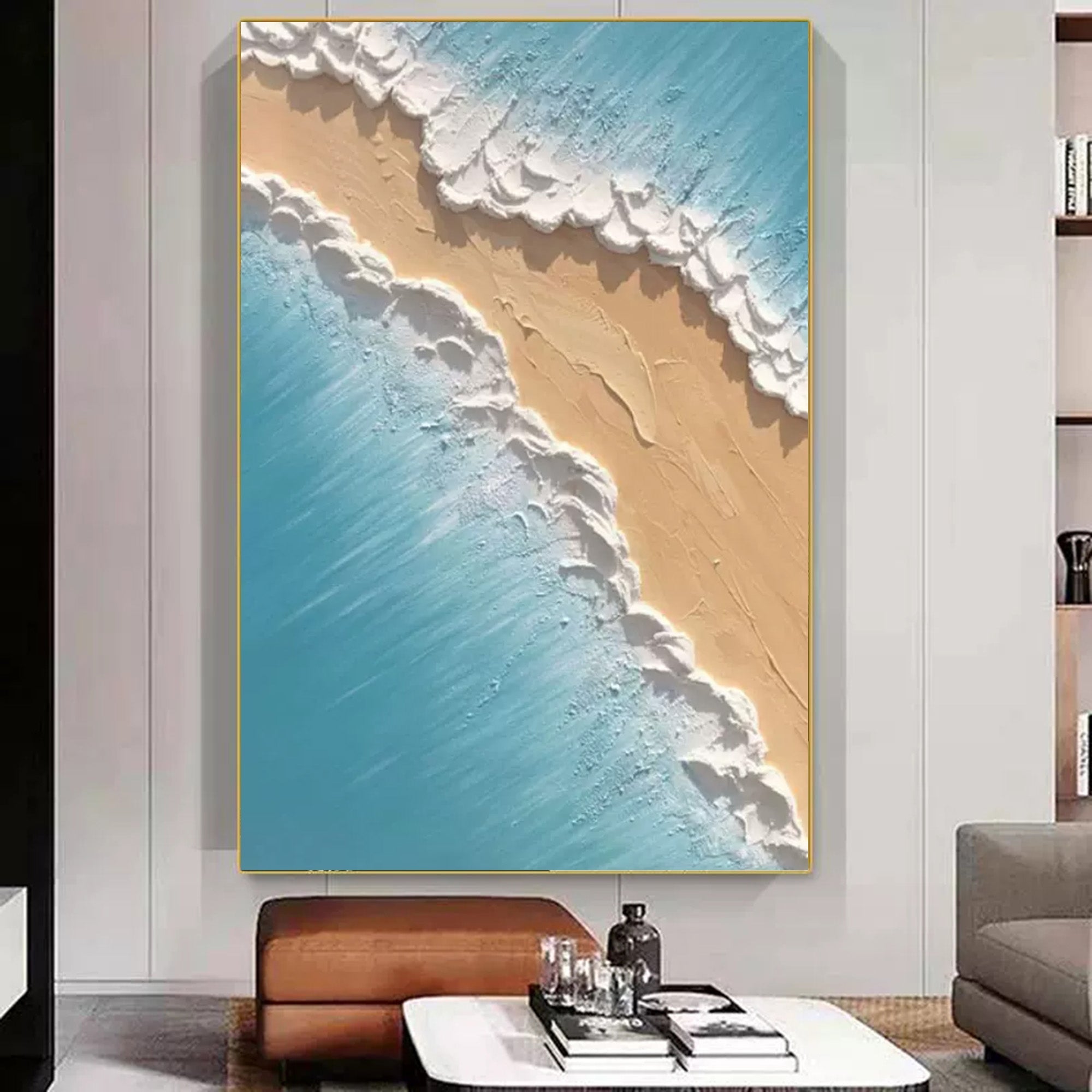 Golden Shoreline Serenity-Thick Coated Tidal Beach Texture Wall Art
