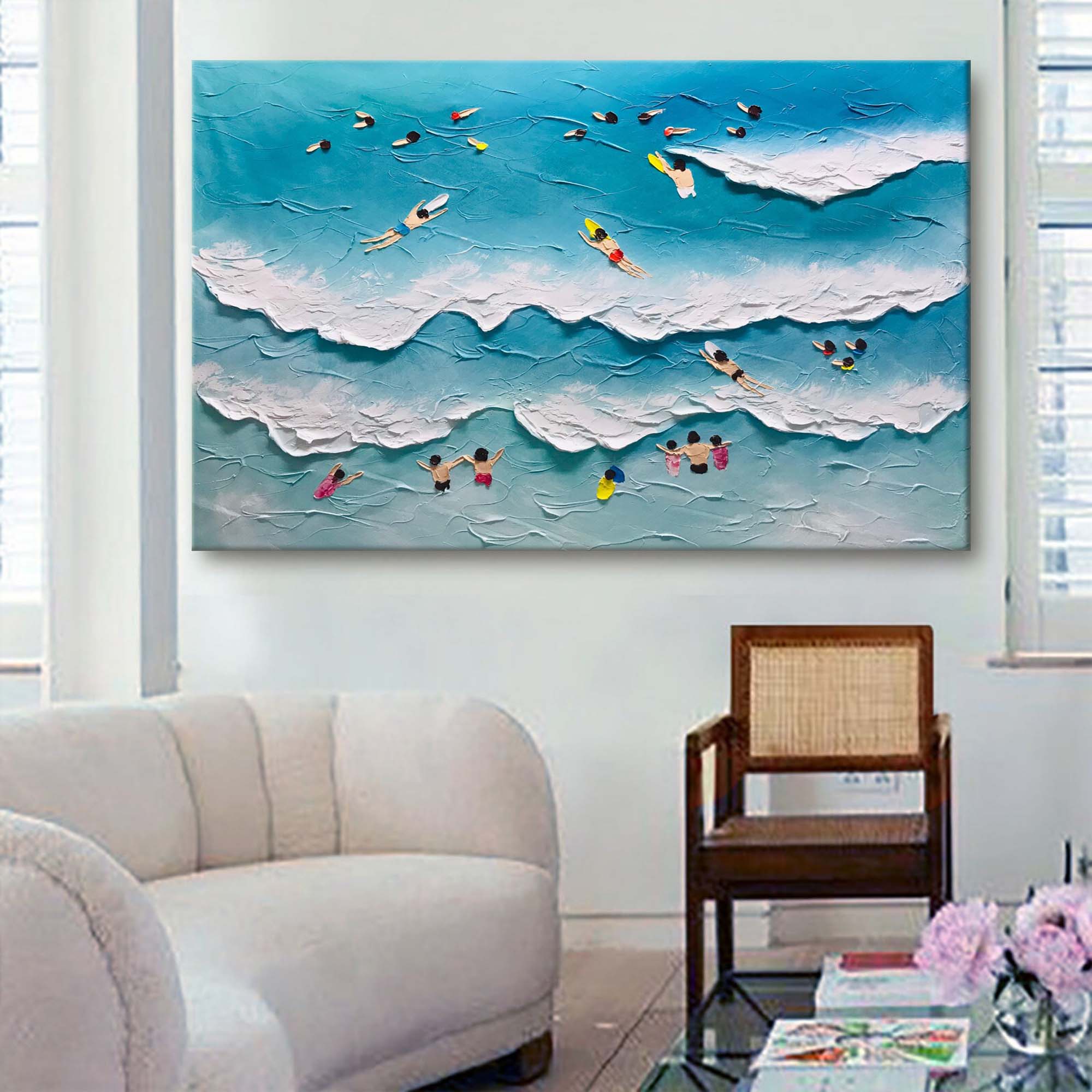 Surfside Bliss: Textured Beach Wave Art