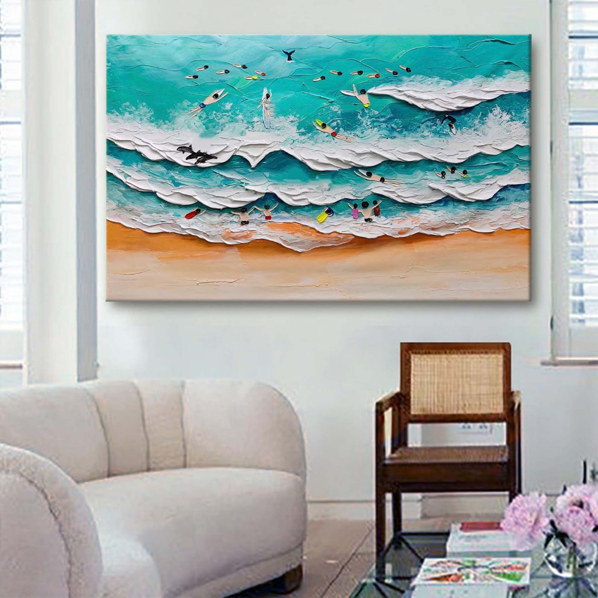 Wave Dancers: Textured Coastal Scene Art