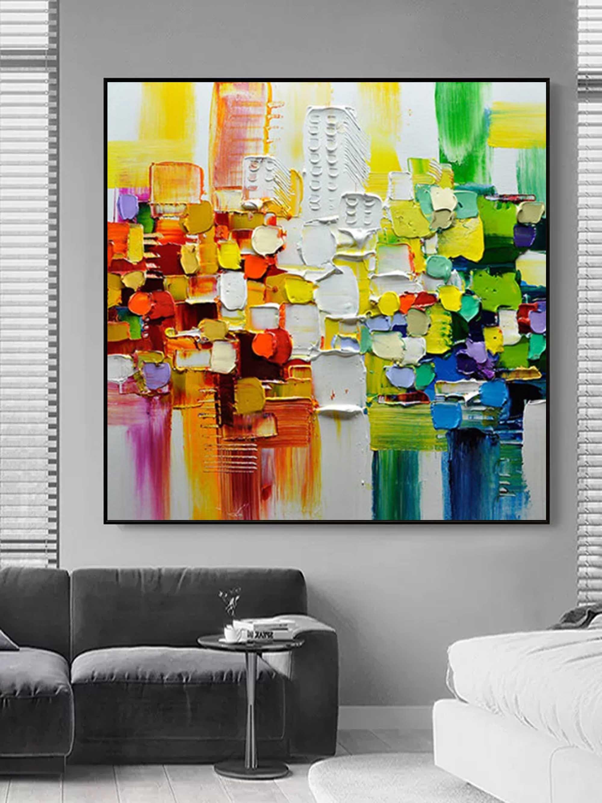 Vivid Mosaic - Square Three-Dimensional Urban Abstract Oil Painting Wall Art - artextured