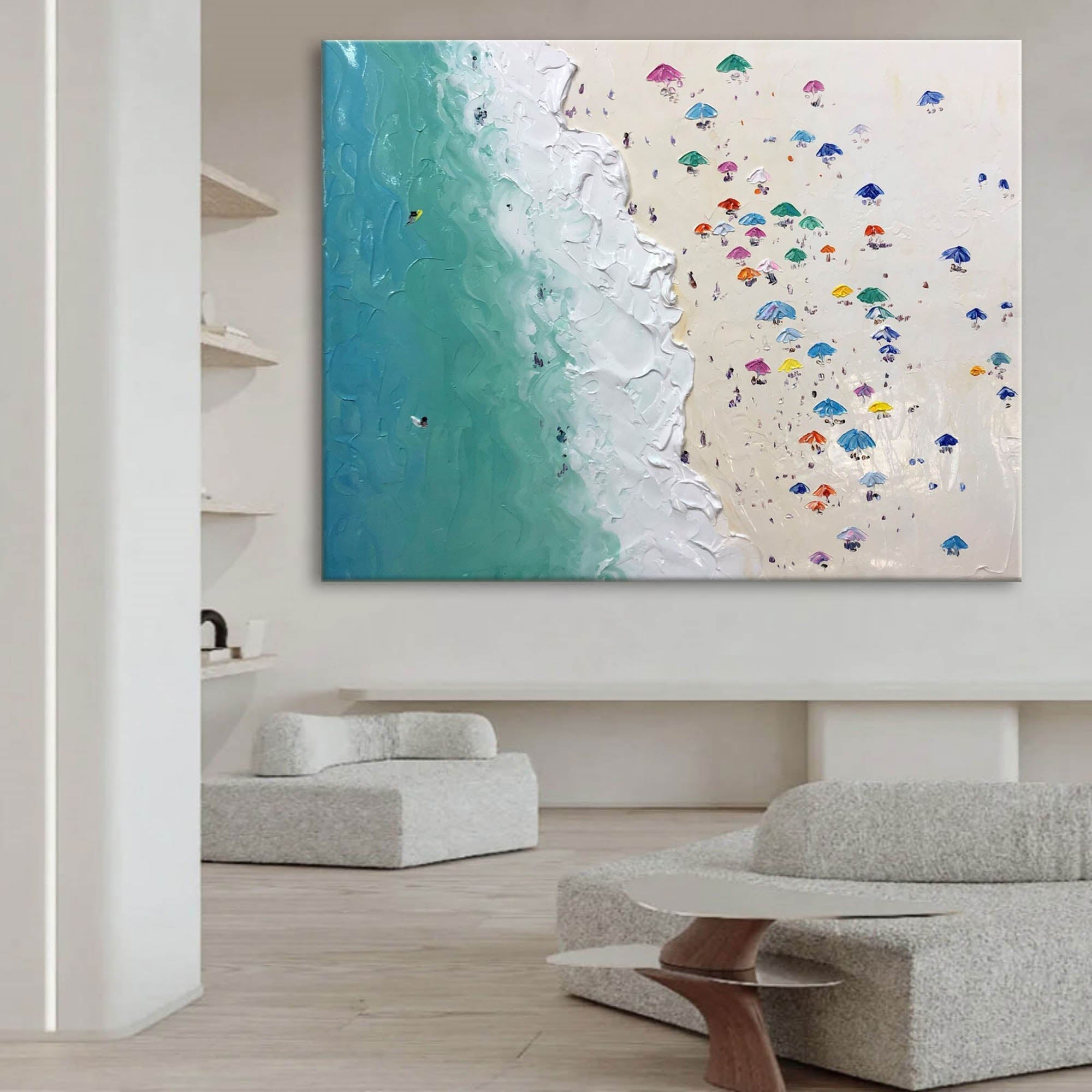 Coastal Harmony: Textured Beach Umbrella Scene