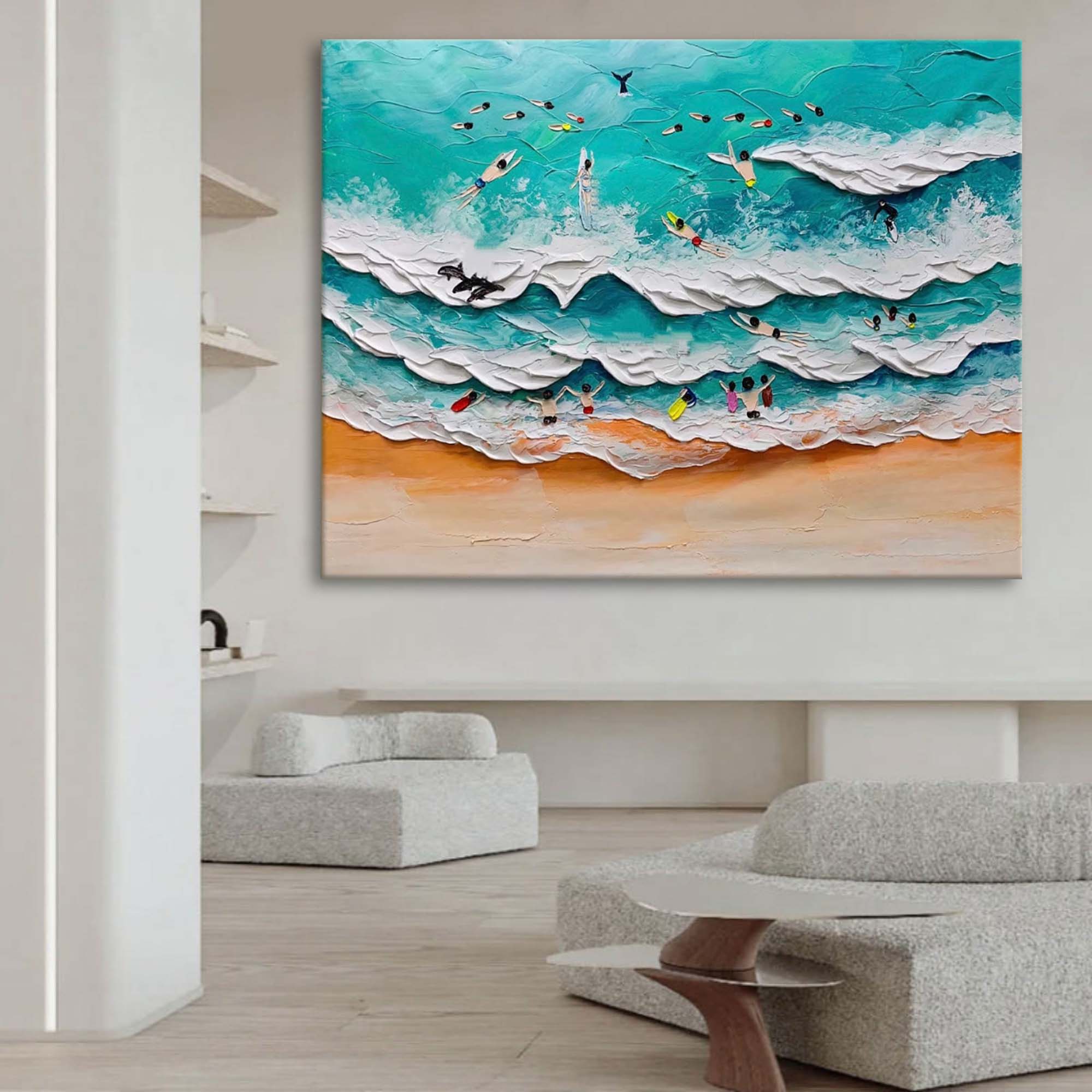 Wave Dancers: Textured Coastal Scene Art