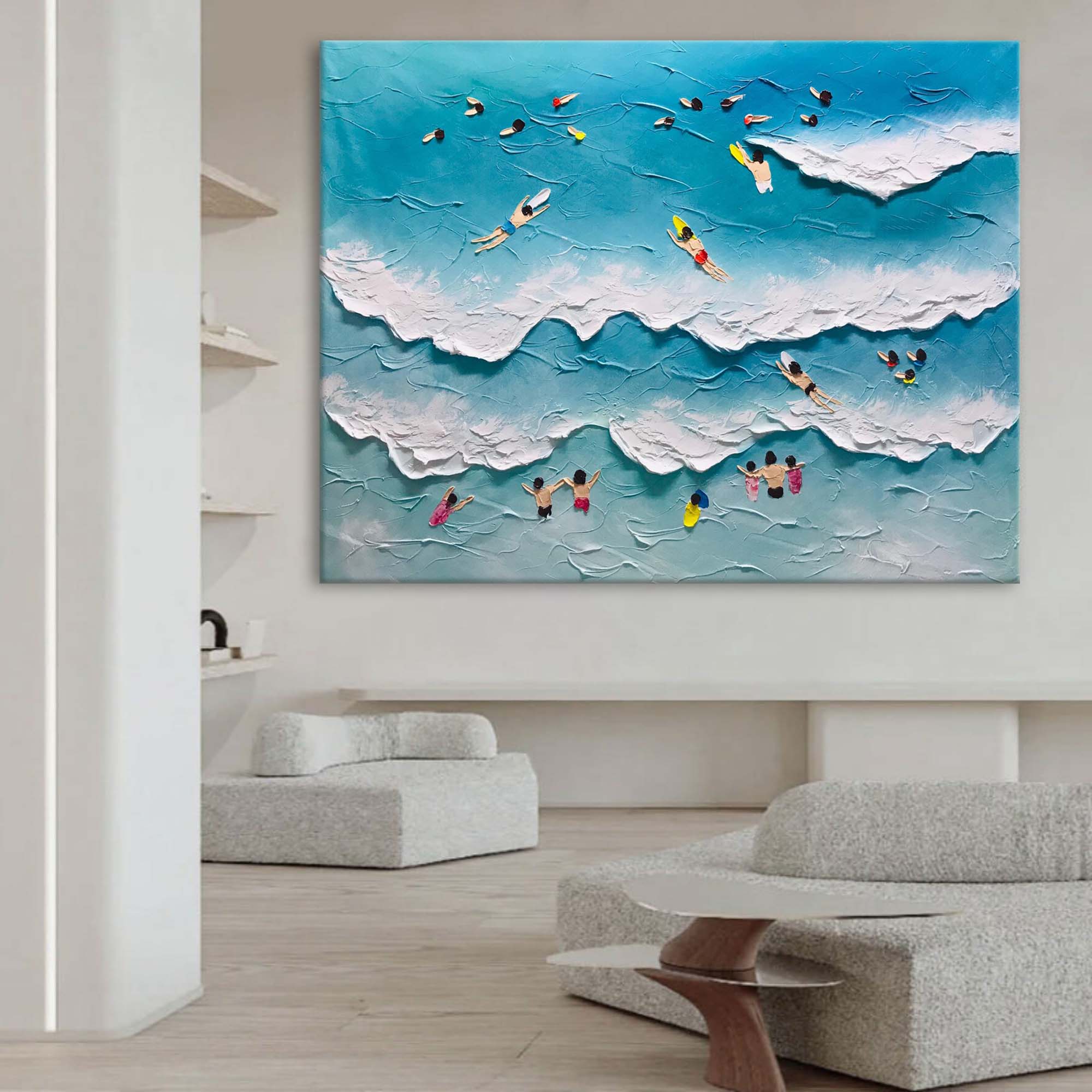 Surfside Bliss: Textured Beach Wave Art