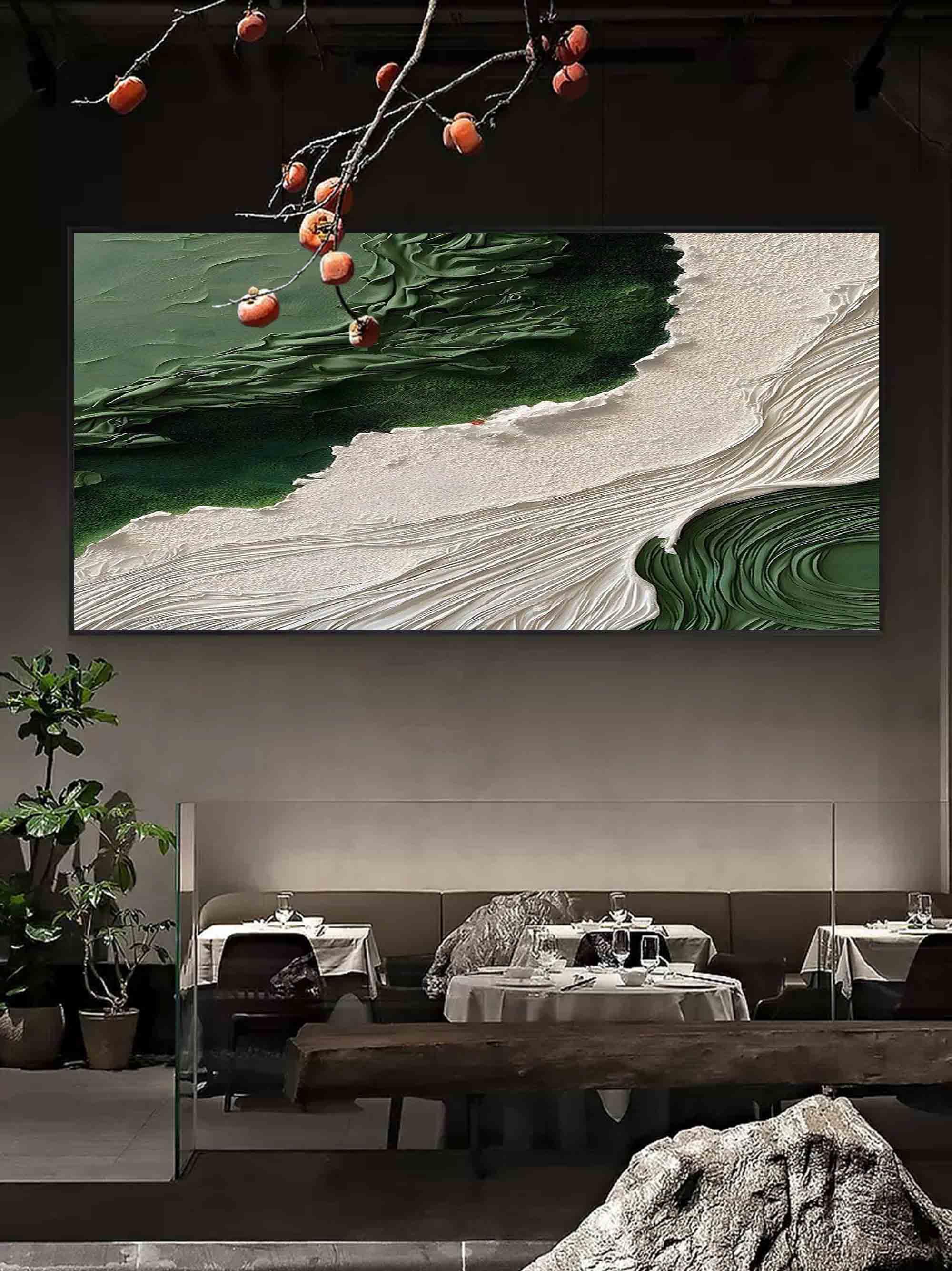 Emerald Shoreline Canvas Art-Hand Drawn Natural Texture Minimalist Abstract Wall Art - artextured