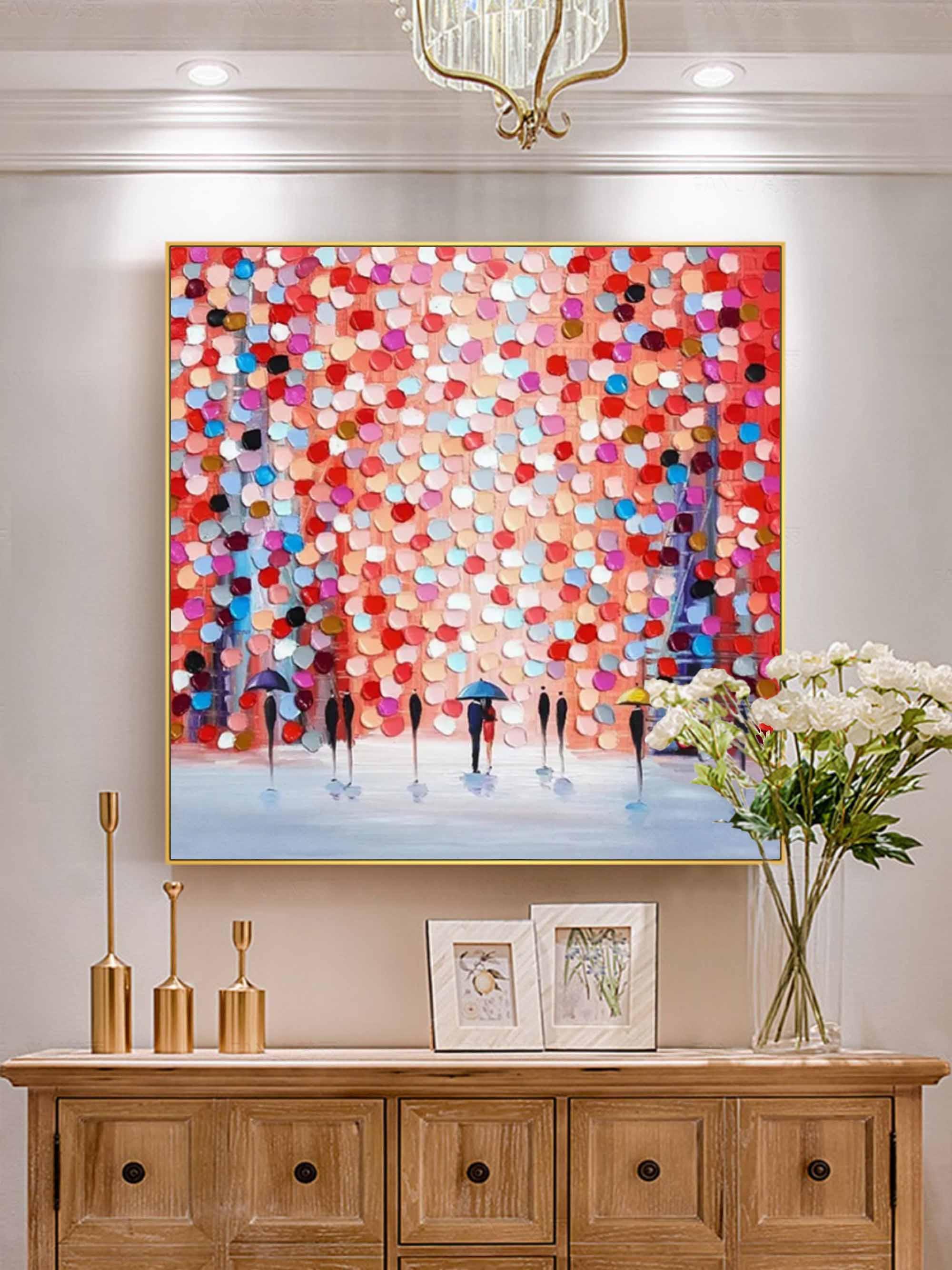 Rain of Colors - Hand drawn Thick painted Rainy Color Abstract Wall Art - artextured