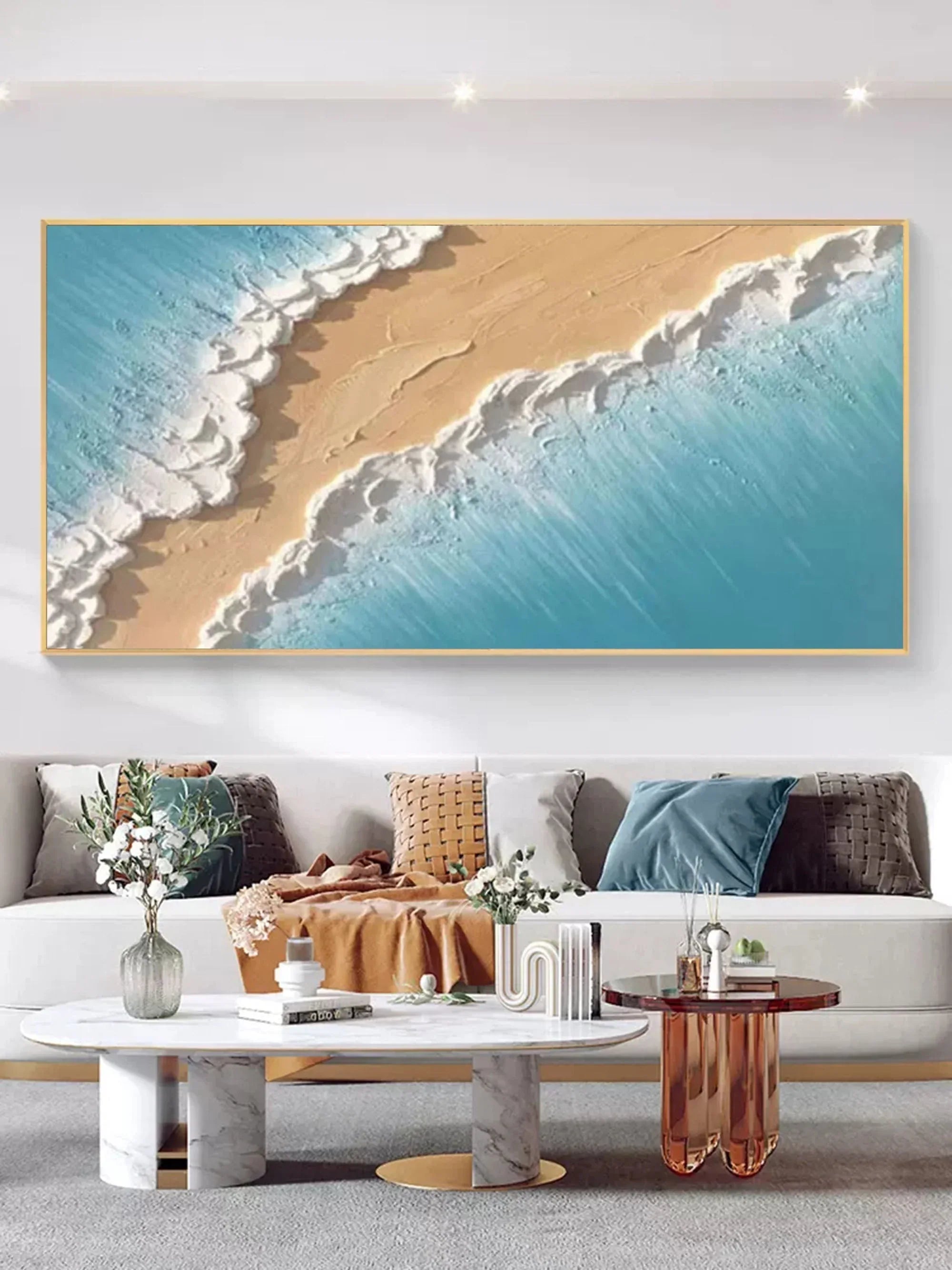 Coastal Harmony Canvas-Modern Minimalist Tidal Beach Abstract Texture Wall Art - artextured