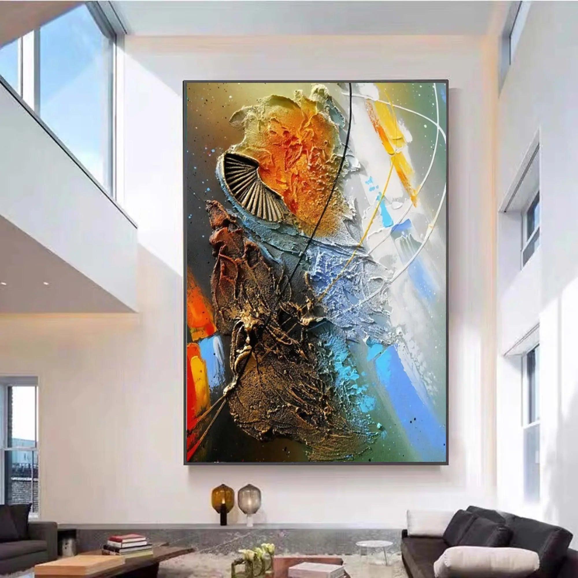 Cosmic Fusion-Multi Color Abstract Thick Painted Oil Painting Wall Art - artextured