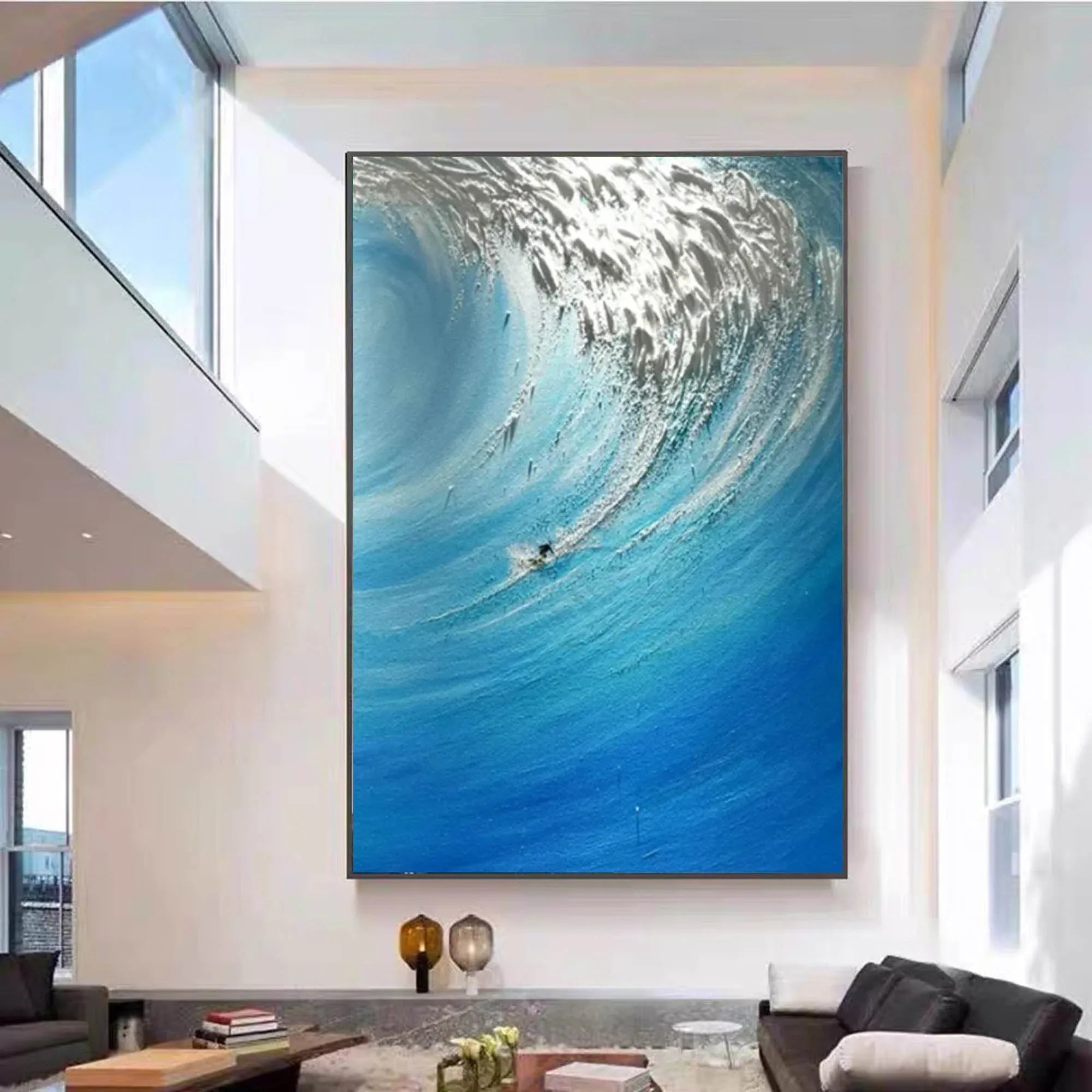 Ocean's Fury - Hand drawn 3D Wave Surfing Texture Wall Art - artextured