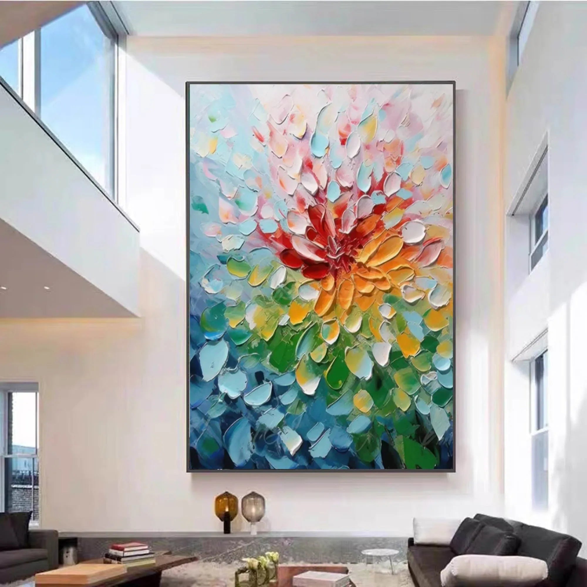 Blooming Radiance-Hand Drawn Color Three-Dimensional Flower Abstract Wall Art - artextured