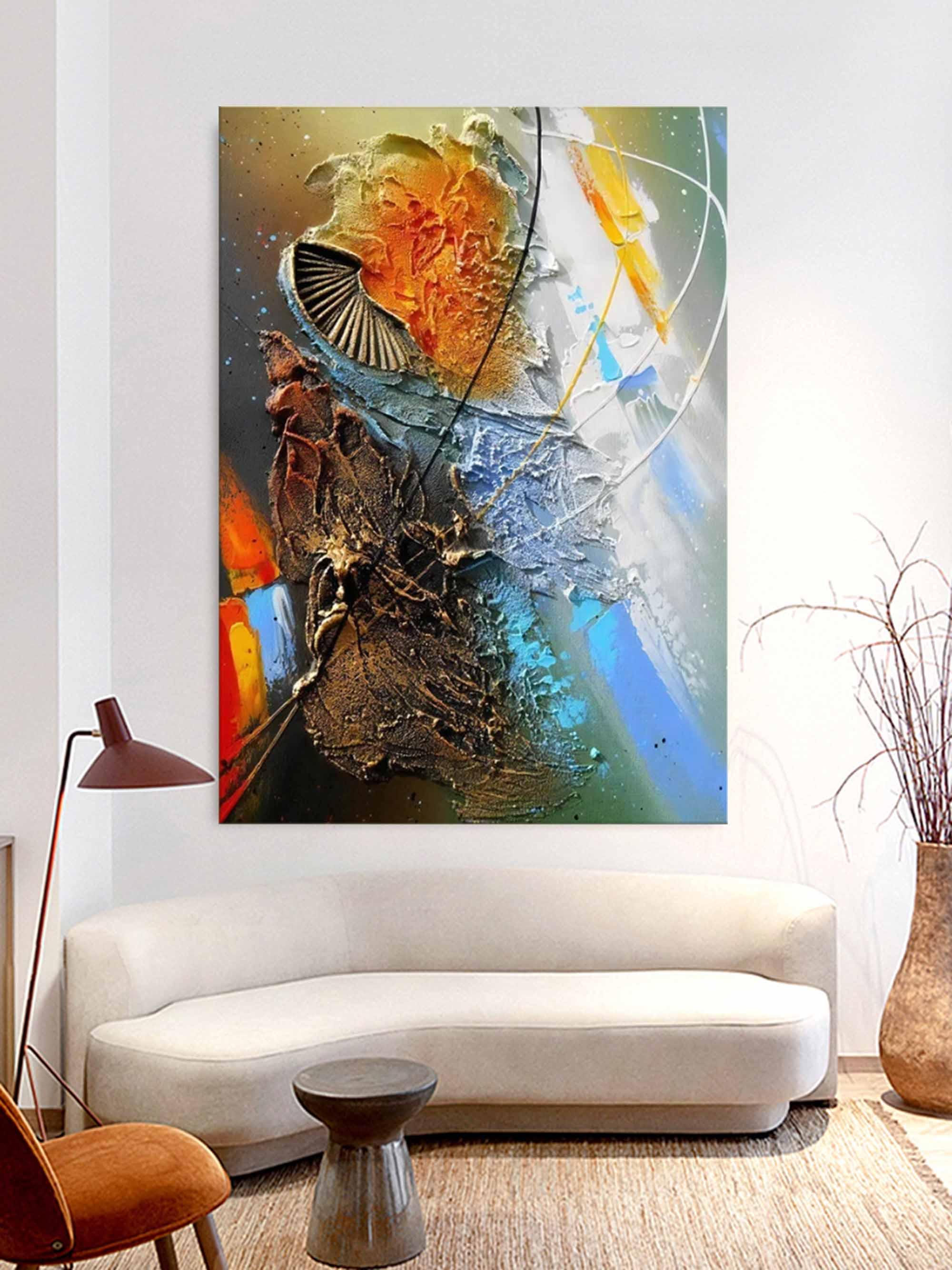 Cosmic Fusion-Multi Color Abstract Thick Painted Oil Painting Wall Art - artextured