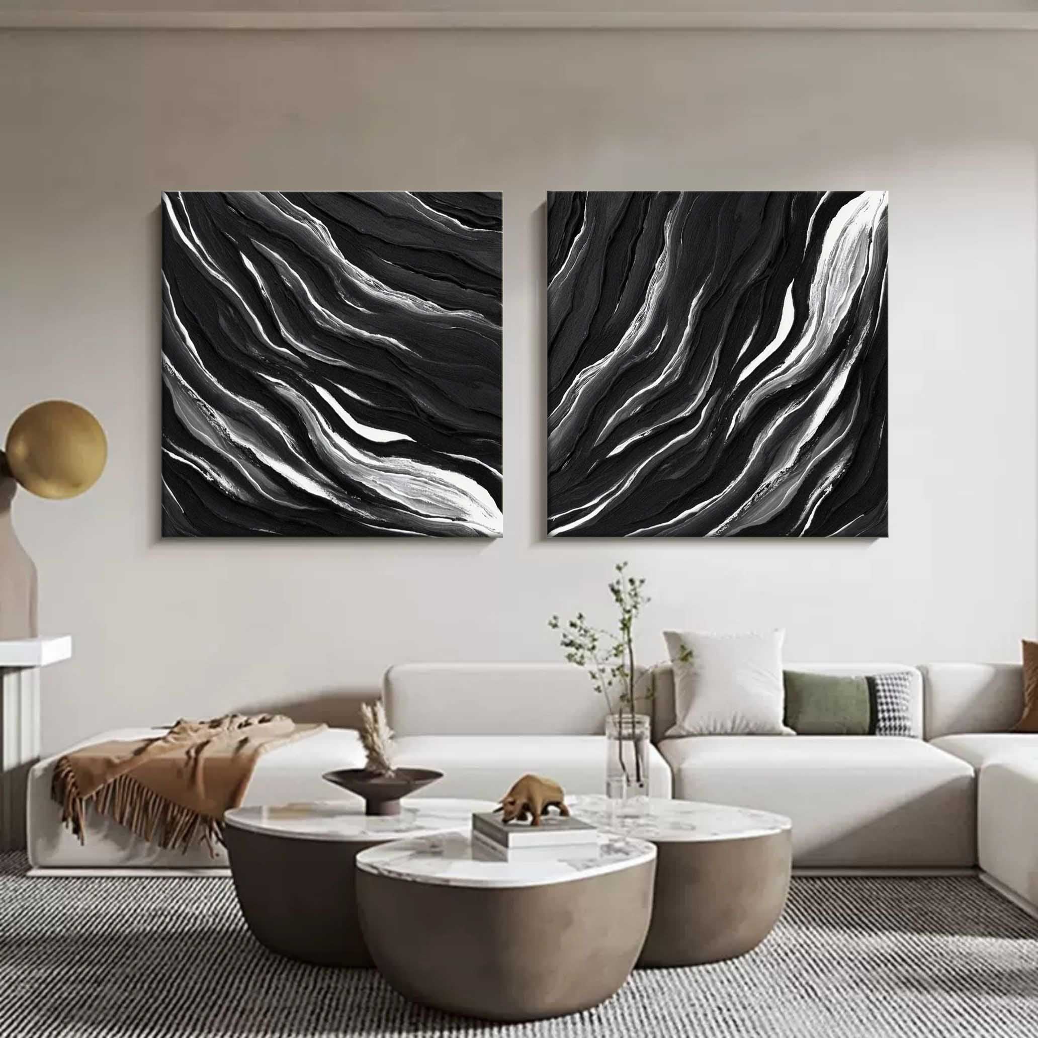 Monochrome Tides Diptych Set Of 2