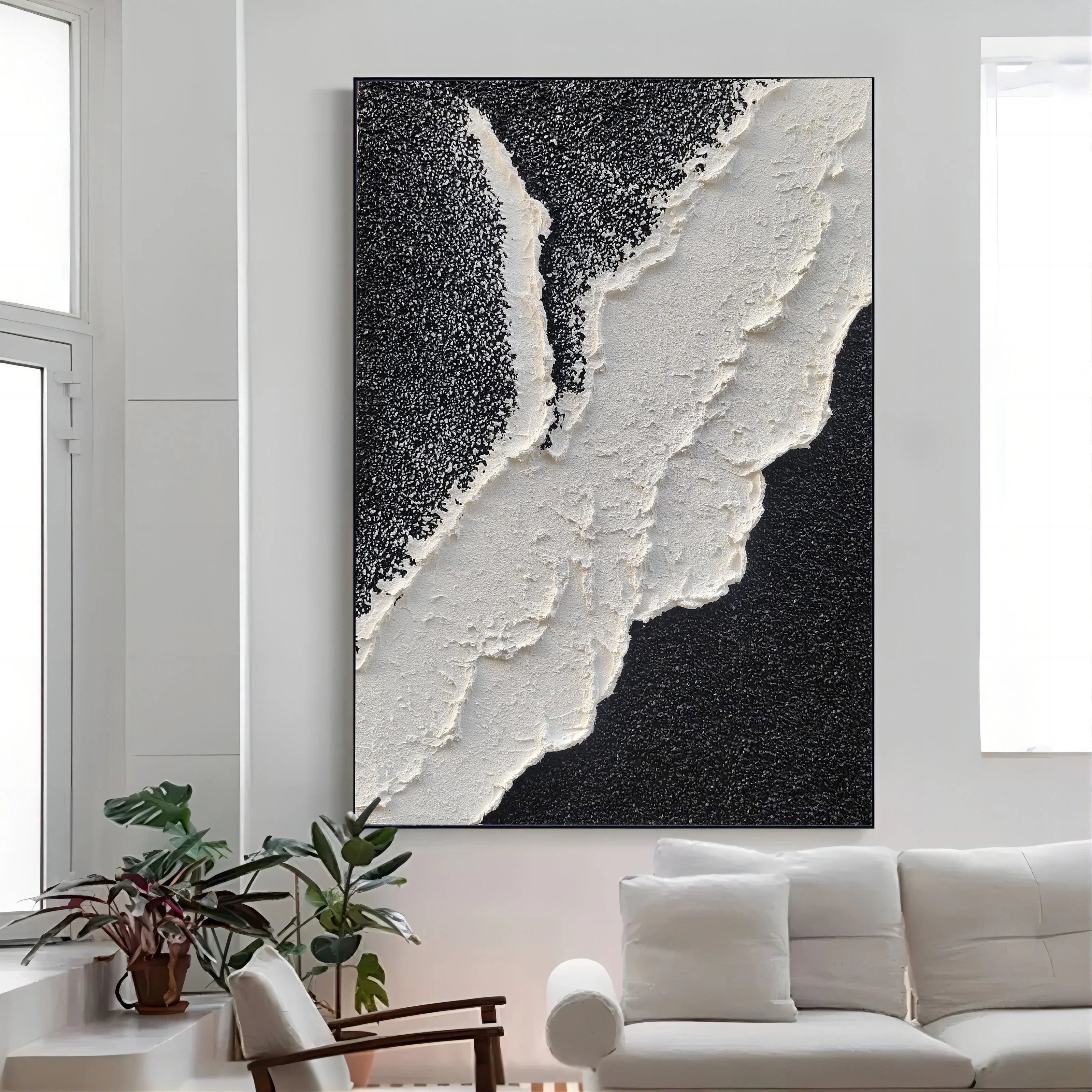 Tidal Contrasts-Black and White Texture Minimalist Abstract Wall Art - artextured