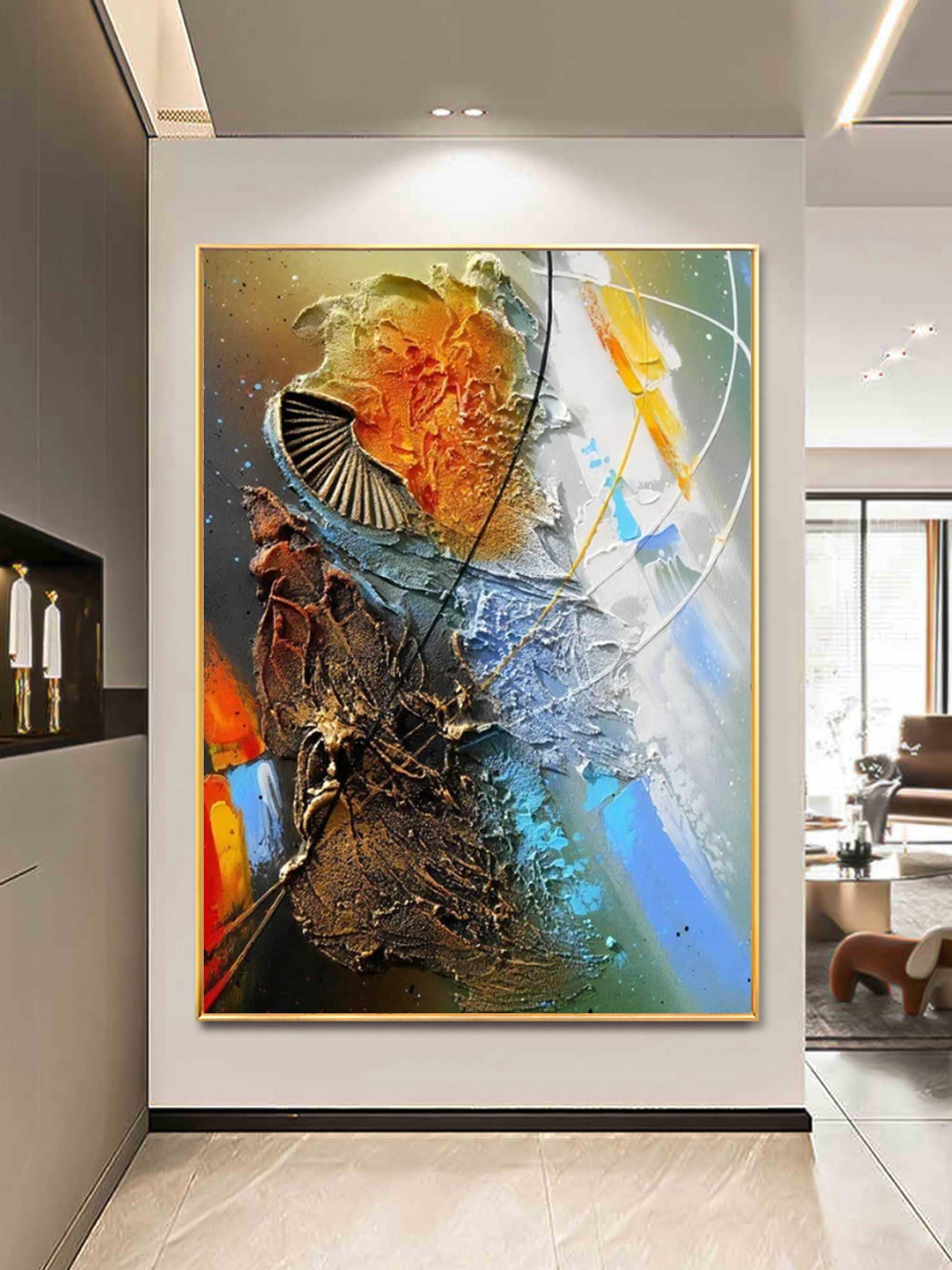 Cosmic Fusion-Multi Color Abstract Thick Painted Oil Painting Wall Art - artextured
