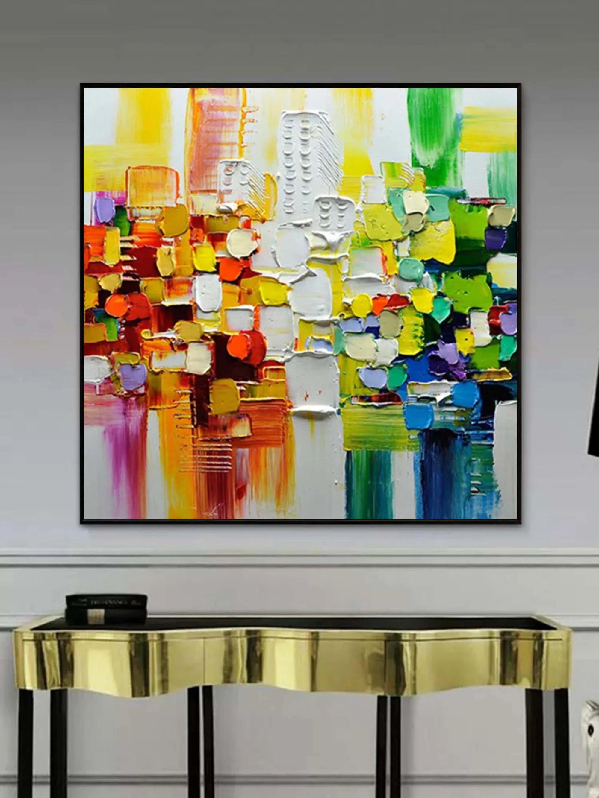 Vivid Mosaic - Square Three-Dimensional Urban Abstract Oil Painting Wall Art - artextured