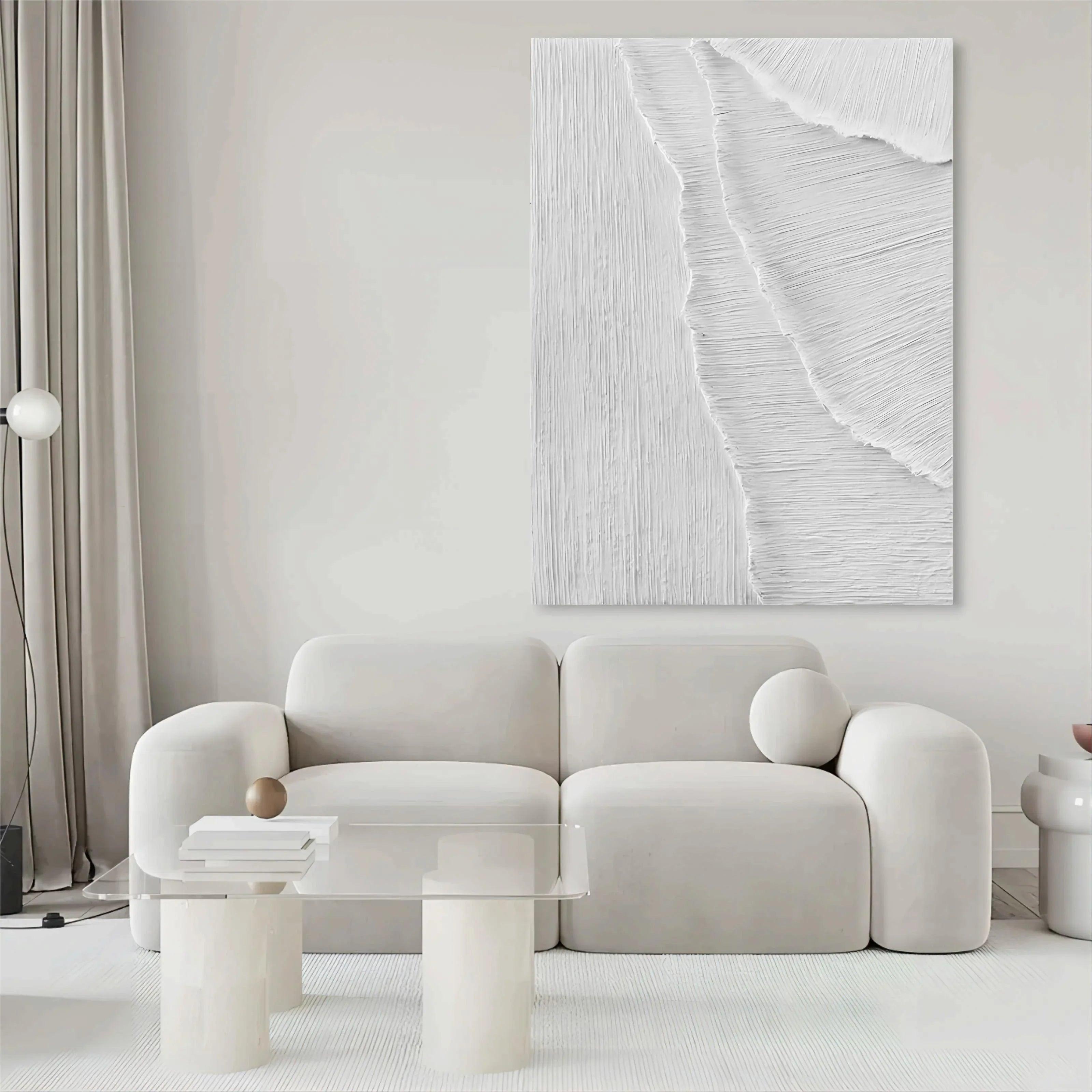 Minimalist Textured Layers-Minimalist Pure White Line Texture Wall Art - artextured