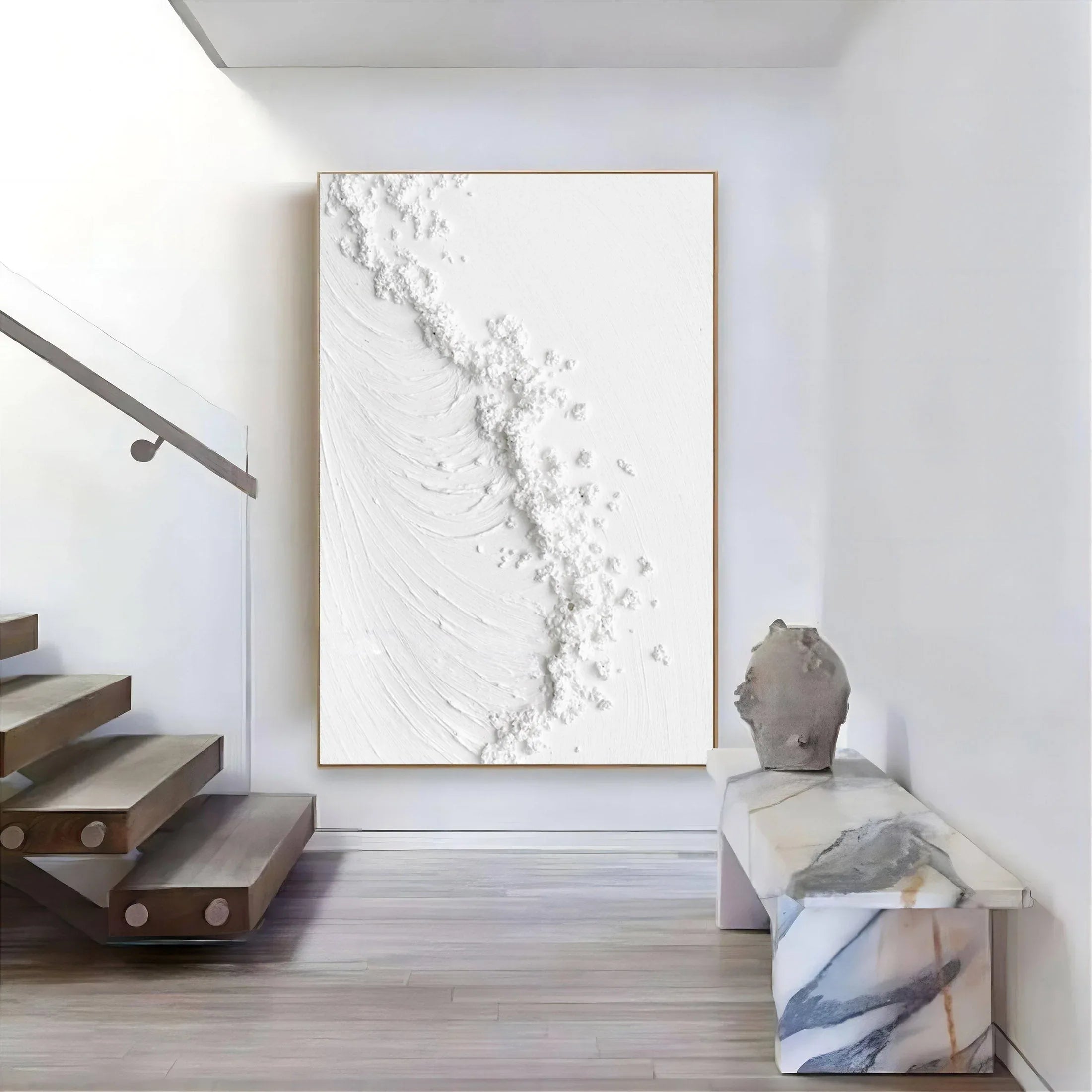 Frosted Harmony Drift-Modern Minimalist Flowing Wave Texture Wall Art - artextured
