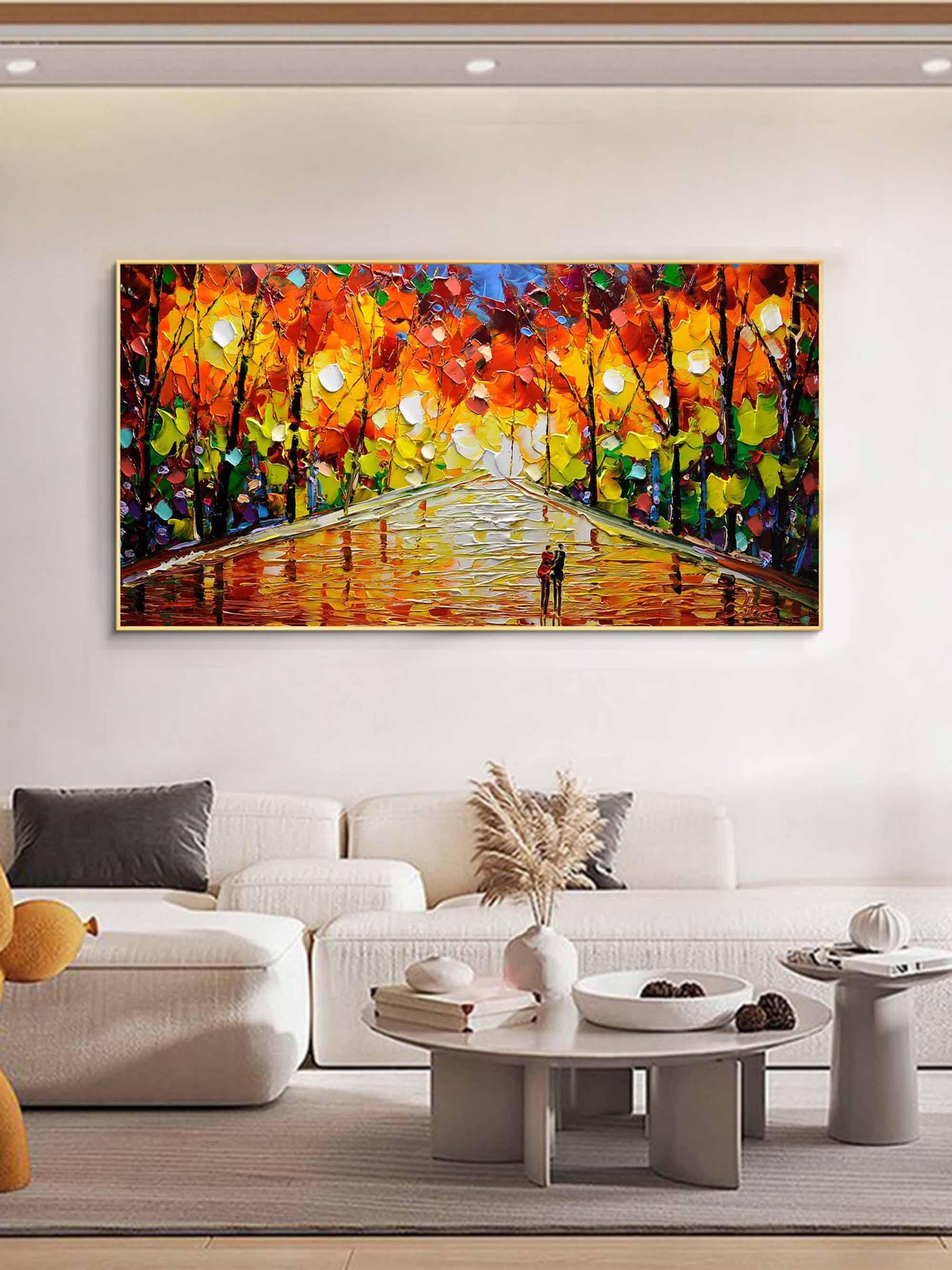 Romantic Stroll - Vibrant Abstract Oil Painting of a Colorful Park Path - artextured