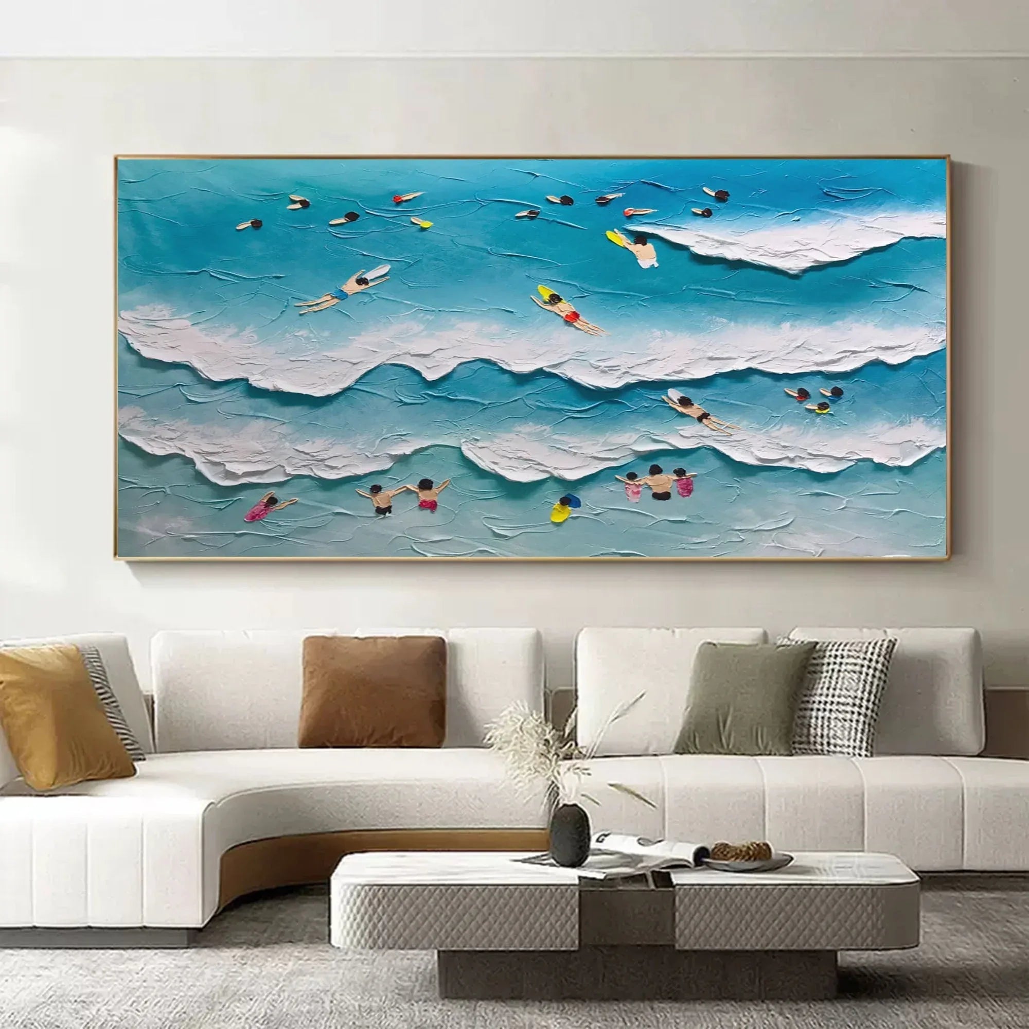 Surfside Harmony-Horizontal 3D Surfing Texture Oil Painting Wall Art - artextured