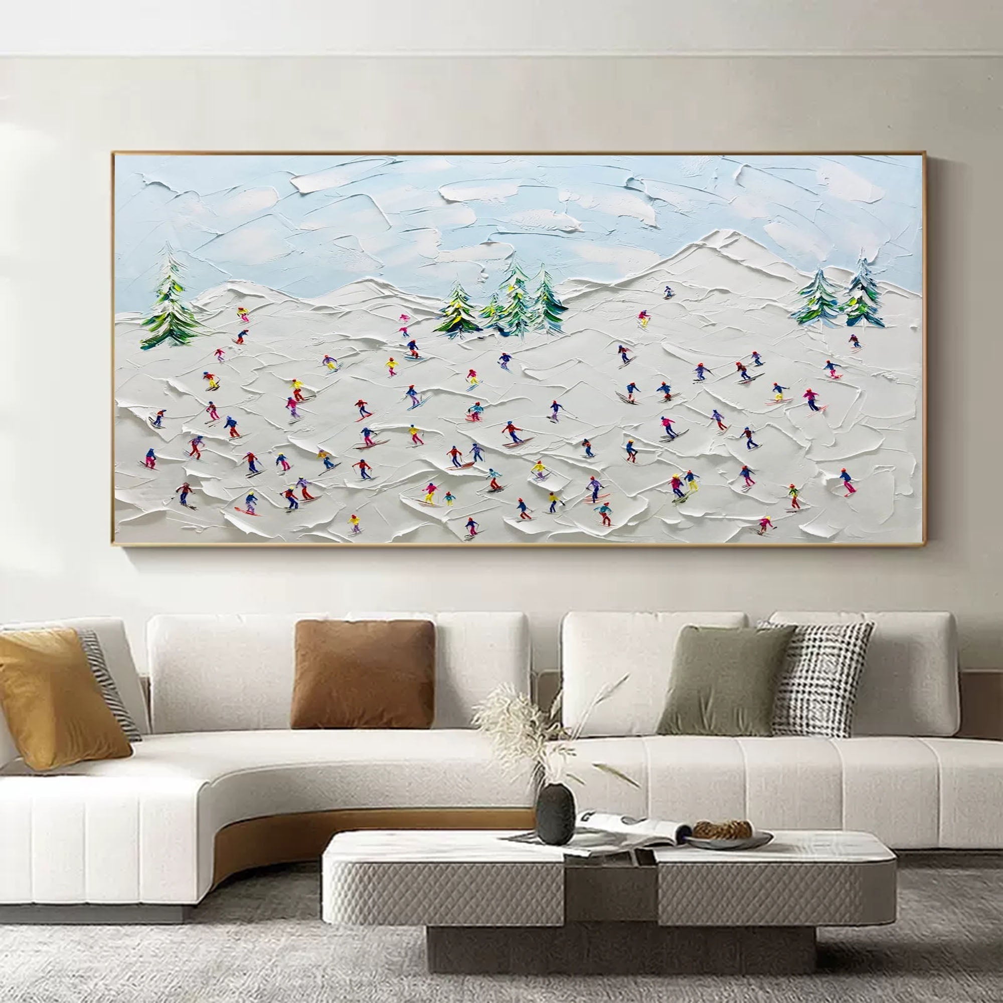 Winter Joy: Textured Skiers on Snowy Hills