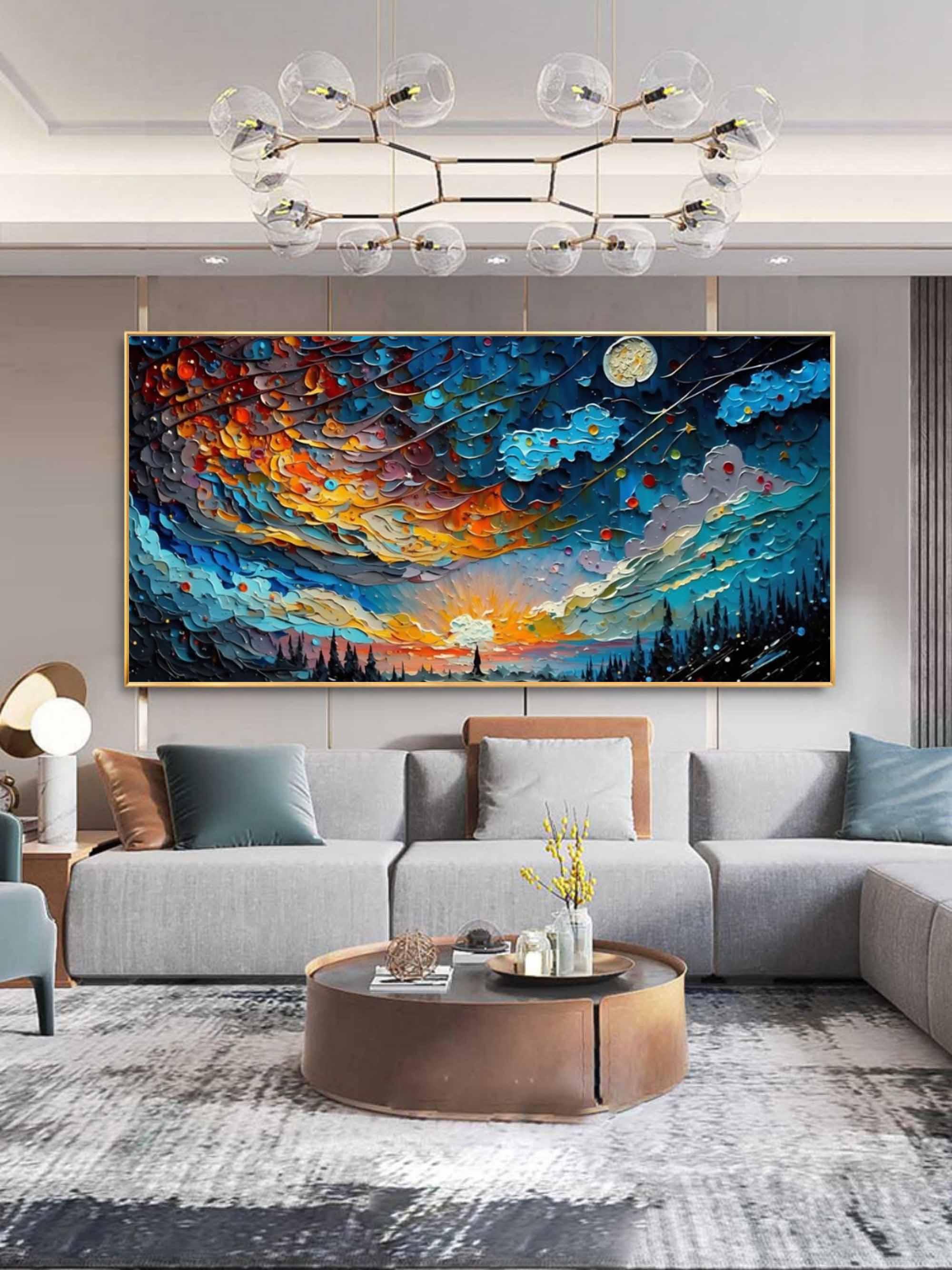 Cosmic Sunrise - Modern Interior Design Abstract Texture Starry Sky Wall Art - artextured