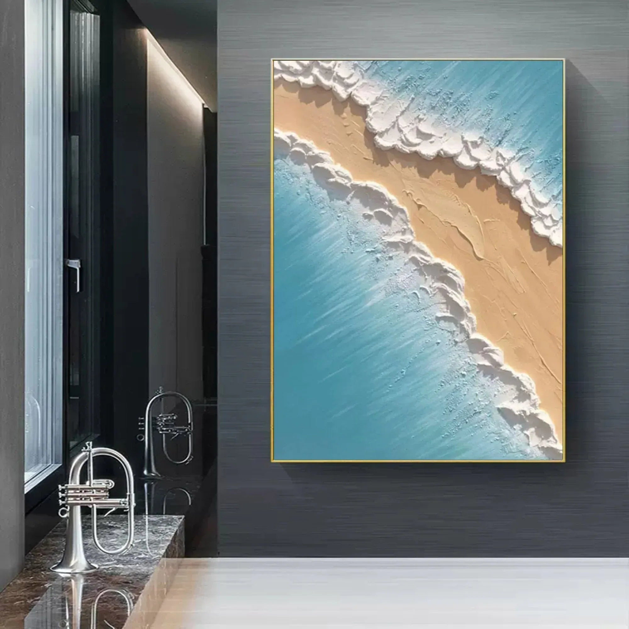 Golden Shoreline Serenity-Thick Coated Tidal Beach Texture Wall Art - artextured