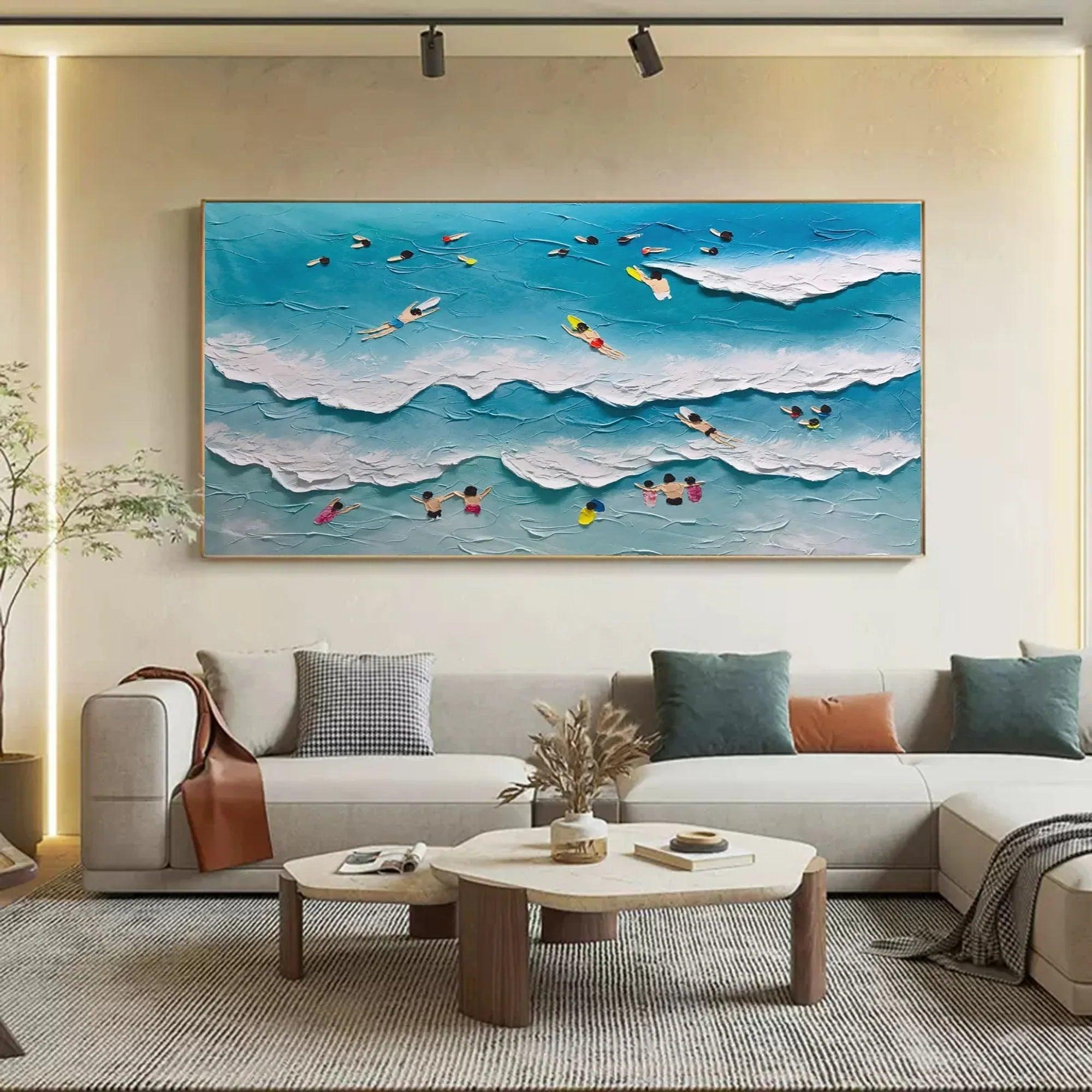 Surfside Harmony-Horizontal 3D Surfing Texture Oil Painting Wall Art - artextured