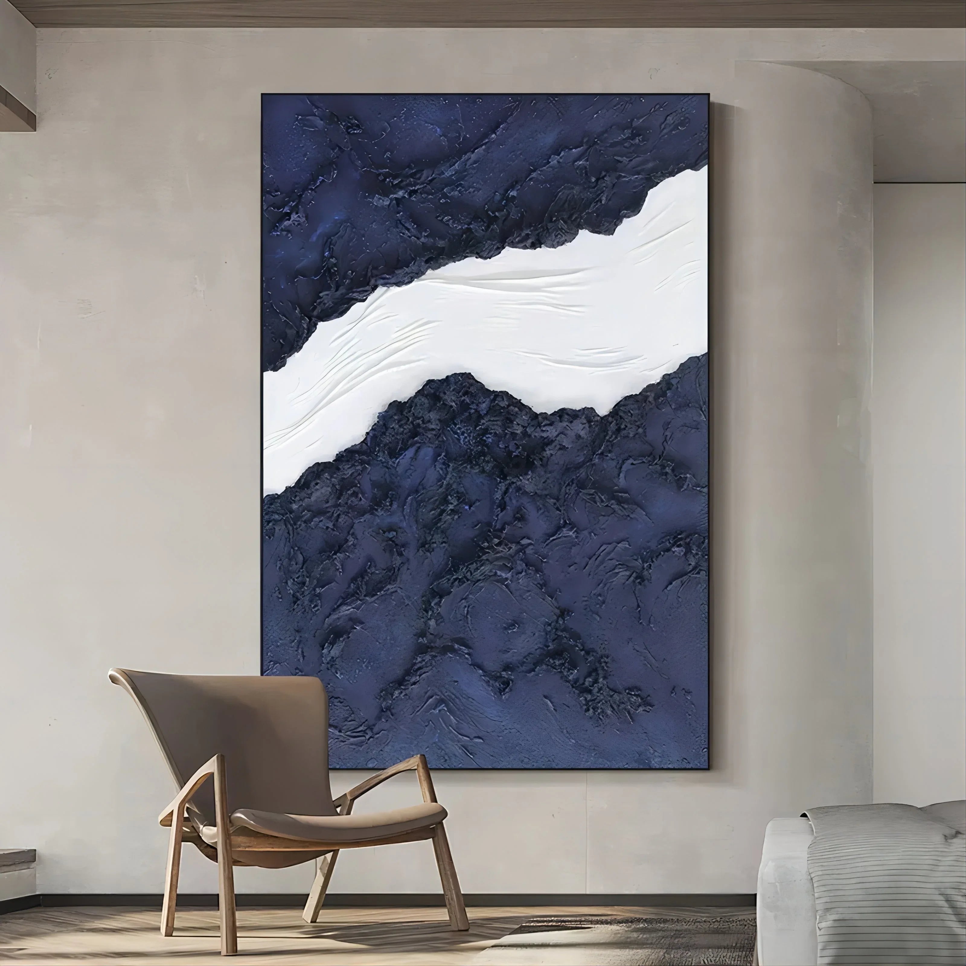 Indigo Divide-Modern Minimalist Blue and White Layered Texture Abstract Wall Art - artextured