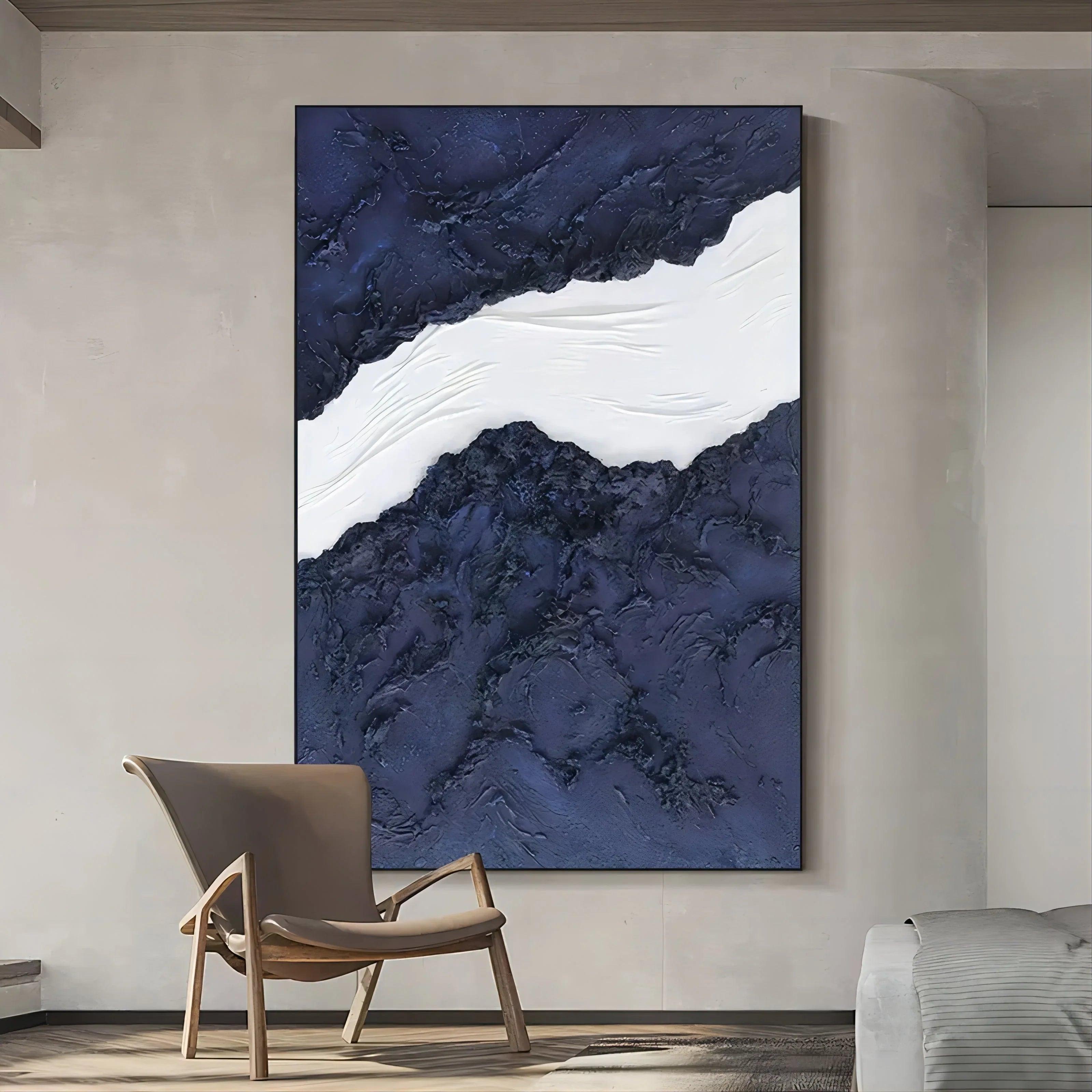 Indigo Divide-Modern Minimalist Blue and White Layered Texture Abstract Wall Art - artextured