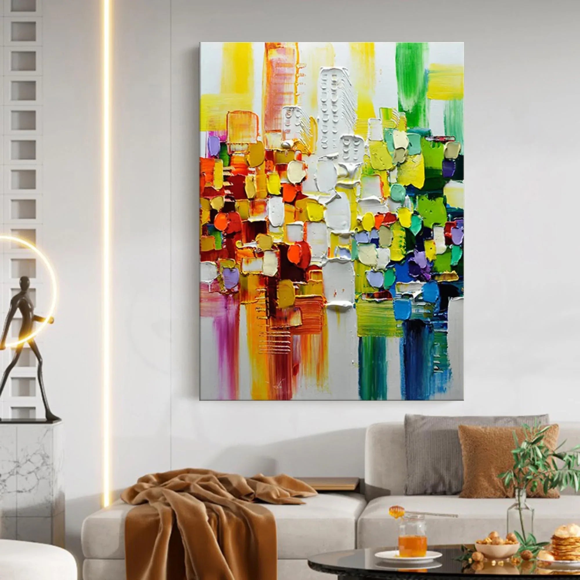 Color Symphony - Hand Drawn Thick Painted Urban Abstract Geometric Wall Art - artextured