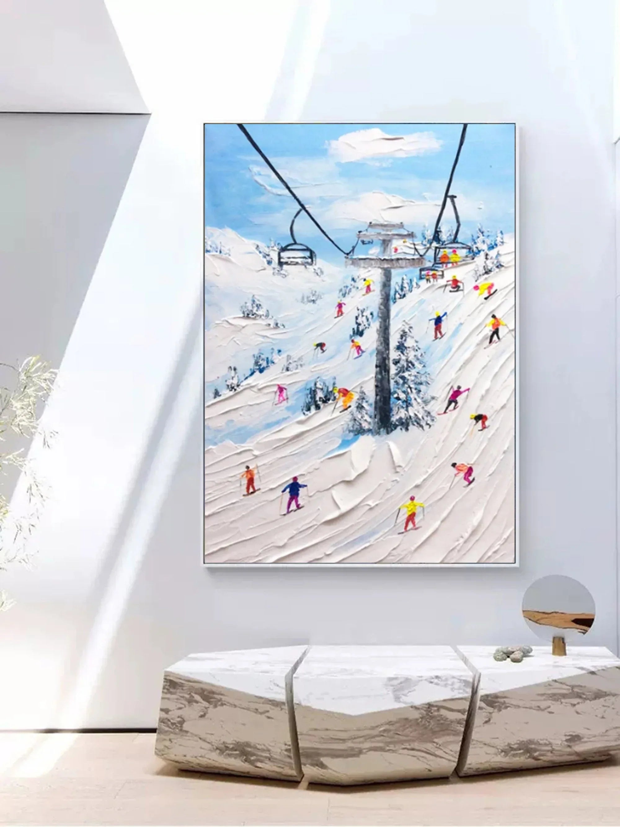 Alpine Adventure-Hand Drawn Thick Coated Ski Texture Oil Painting Wall Art - artextured