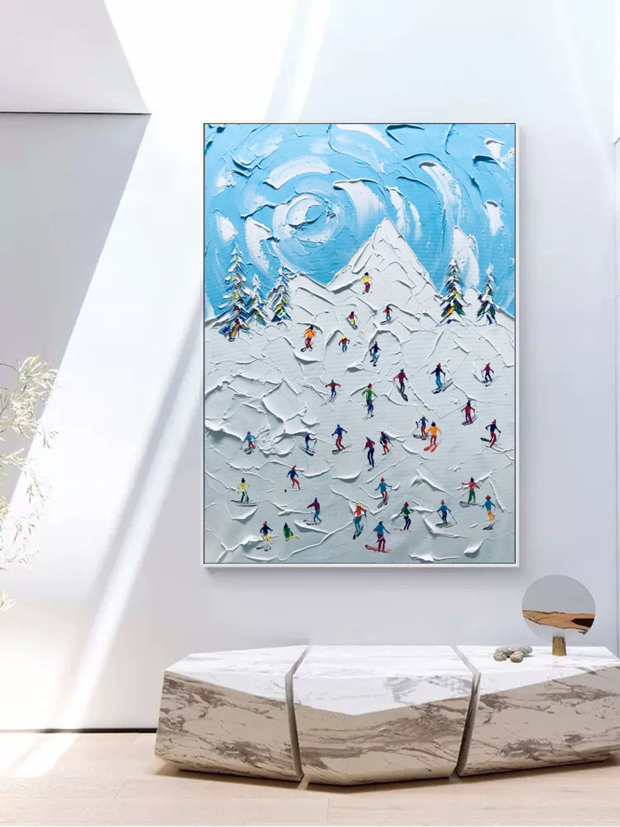 Winter Symphony: Textured Ski Crowd Art