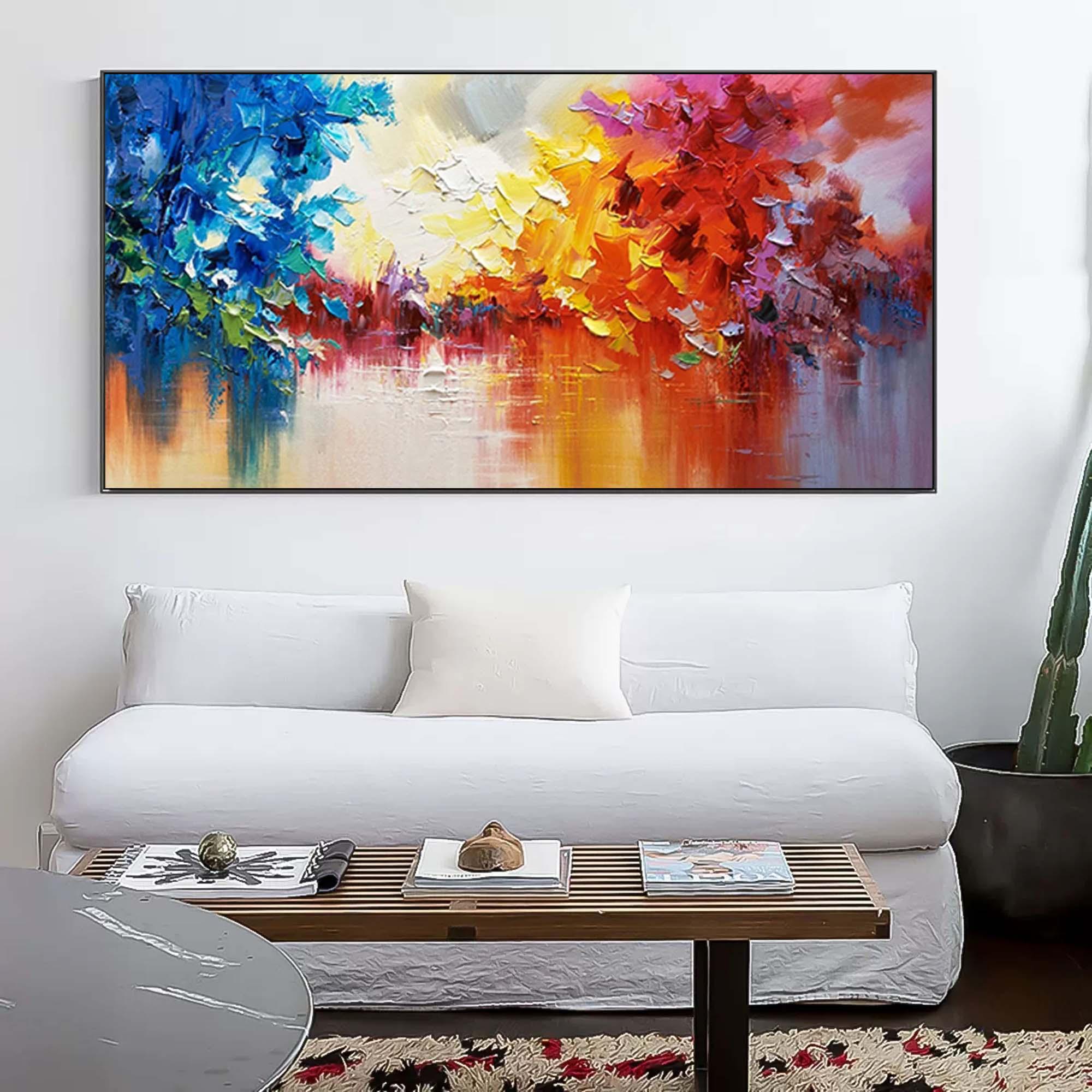 Colorful Reflections - Abstract Landscape Oil Painting Wall Art with Color Texture - artextured