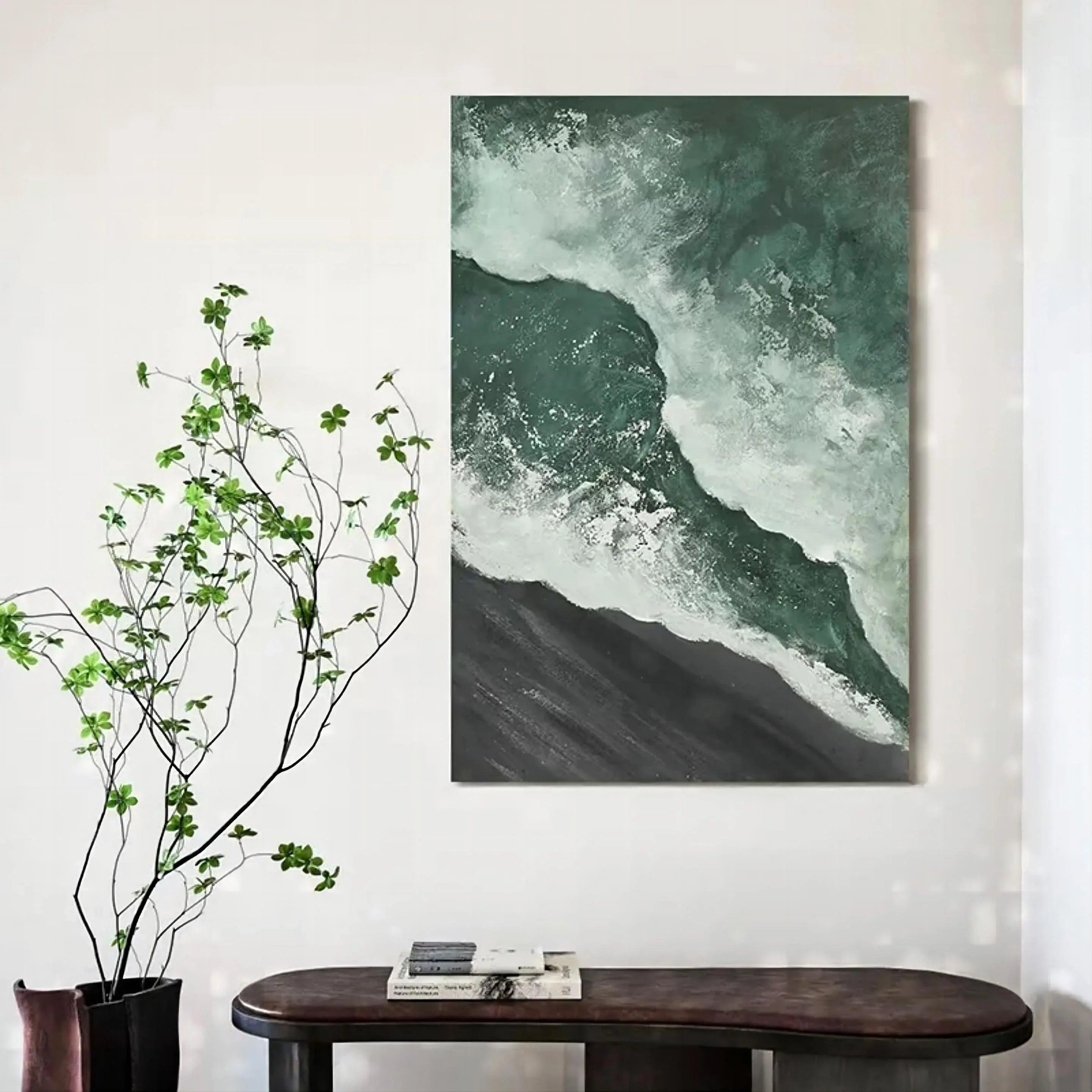 Emerald Tide-Hand Drawn Dark Green 3D Texture Wave Abstract Wall Art - artextured