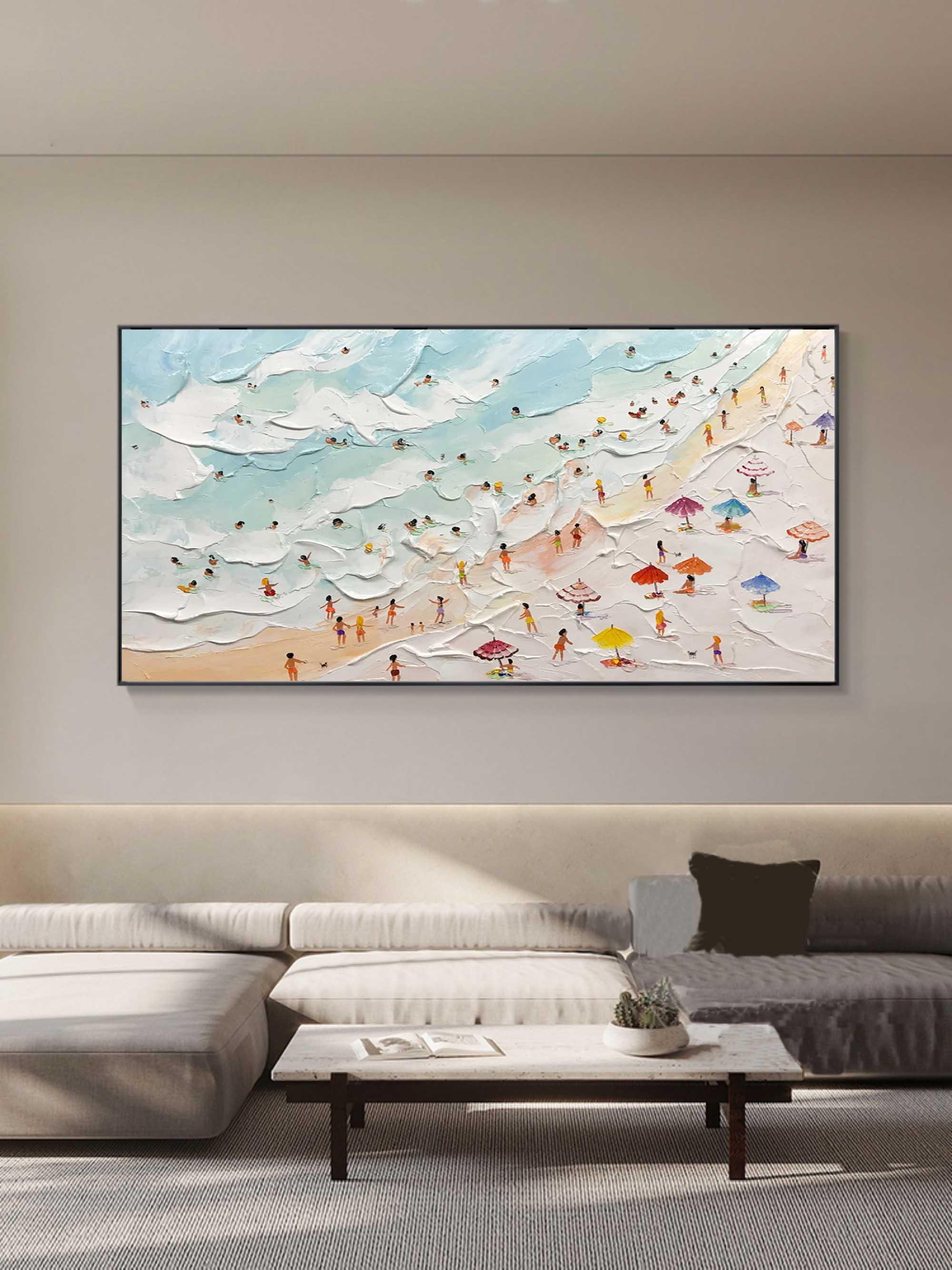Beachside Bliss-Vibrant Seaside Scene Wall Art Created by Three-Dimensional Texture - artextured