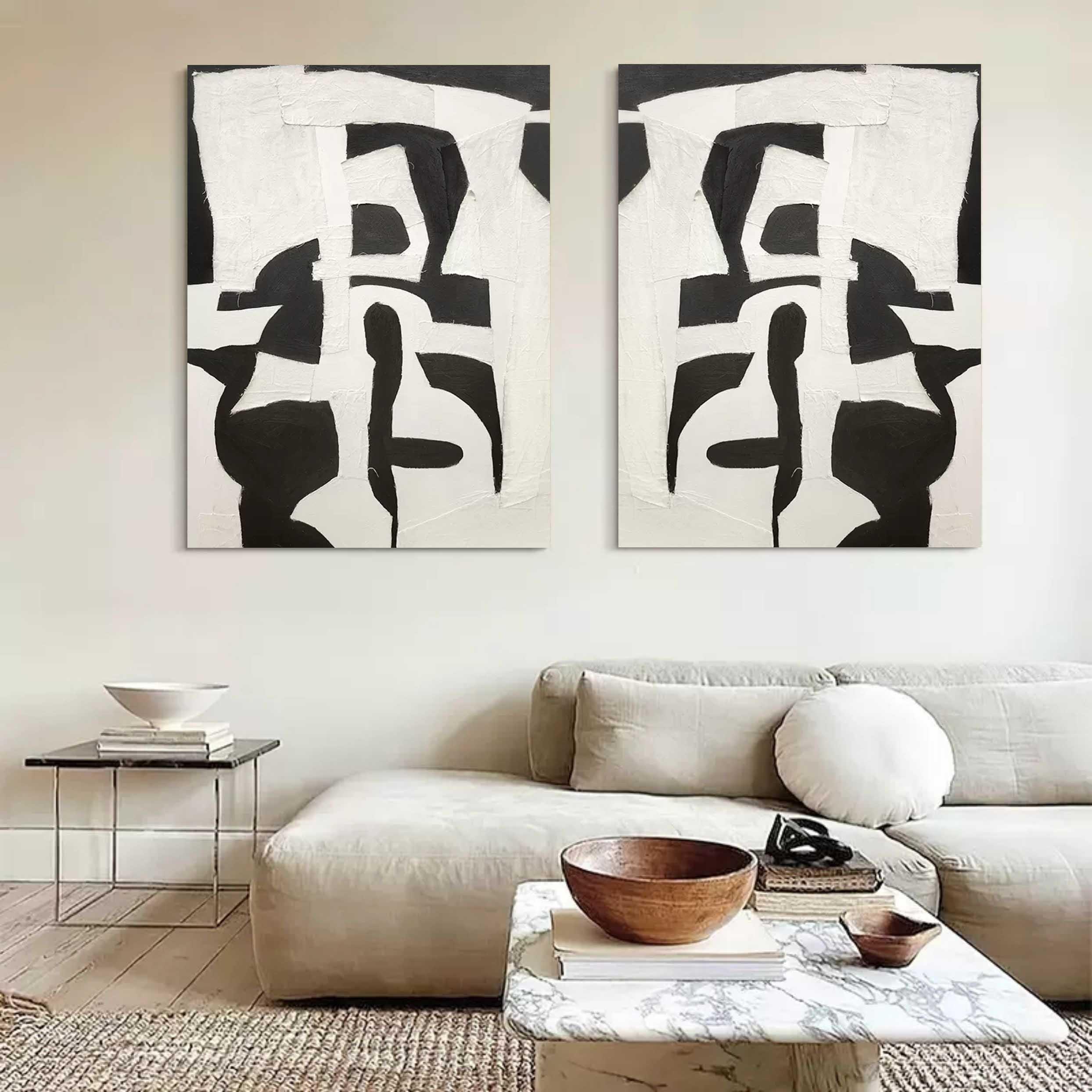Monochrome Harmony SET OF 2-Modern Minimalist Abstract Geometric Block Wall Art - artextured