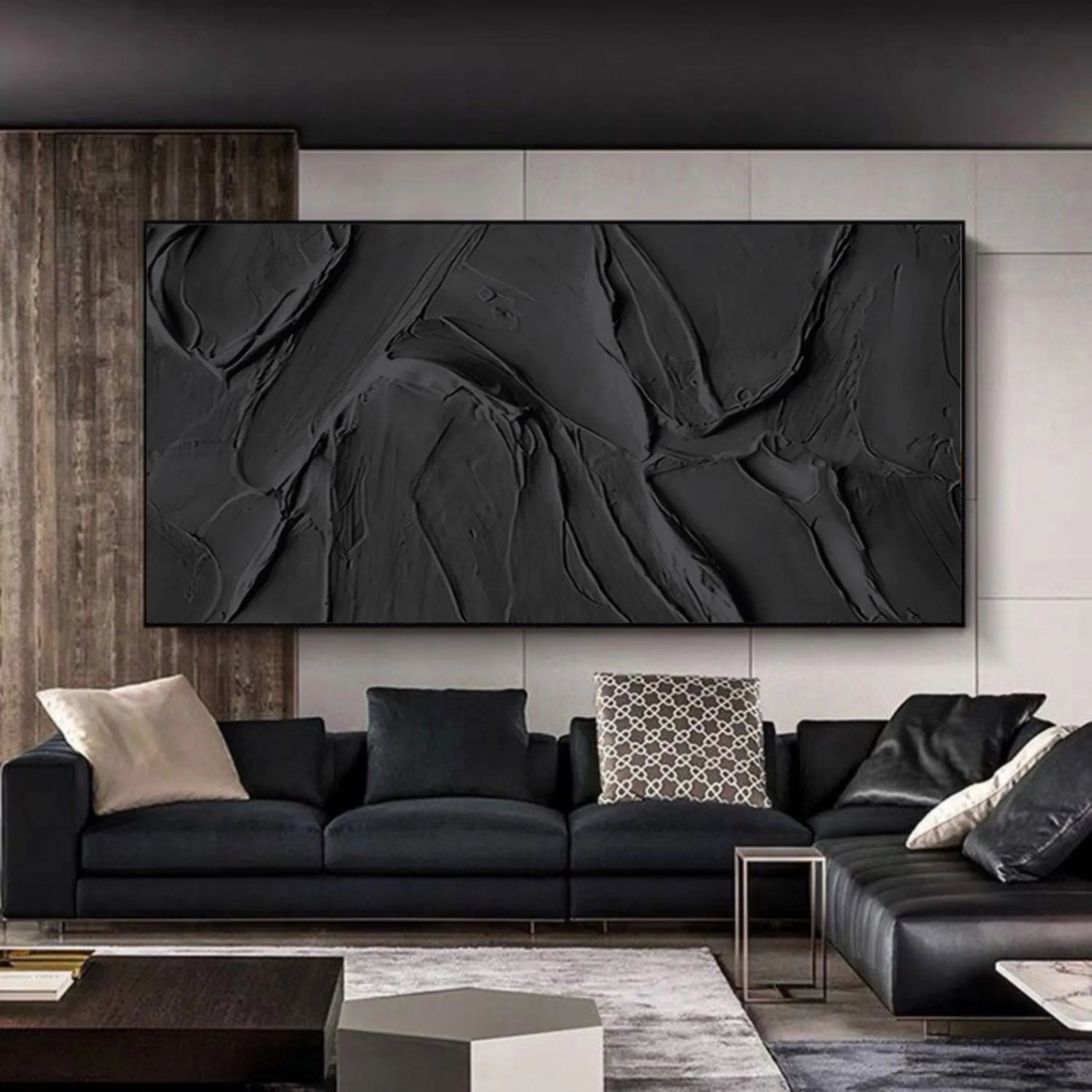 Obsidian Texture -Pure Black Thick Coating Texture Minimalist Abstract Wall Art - artextured