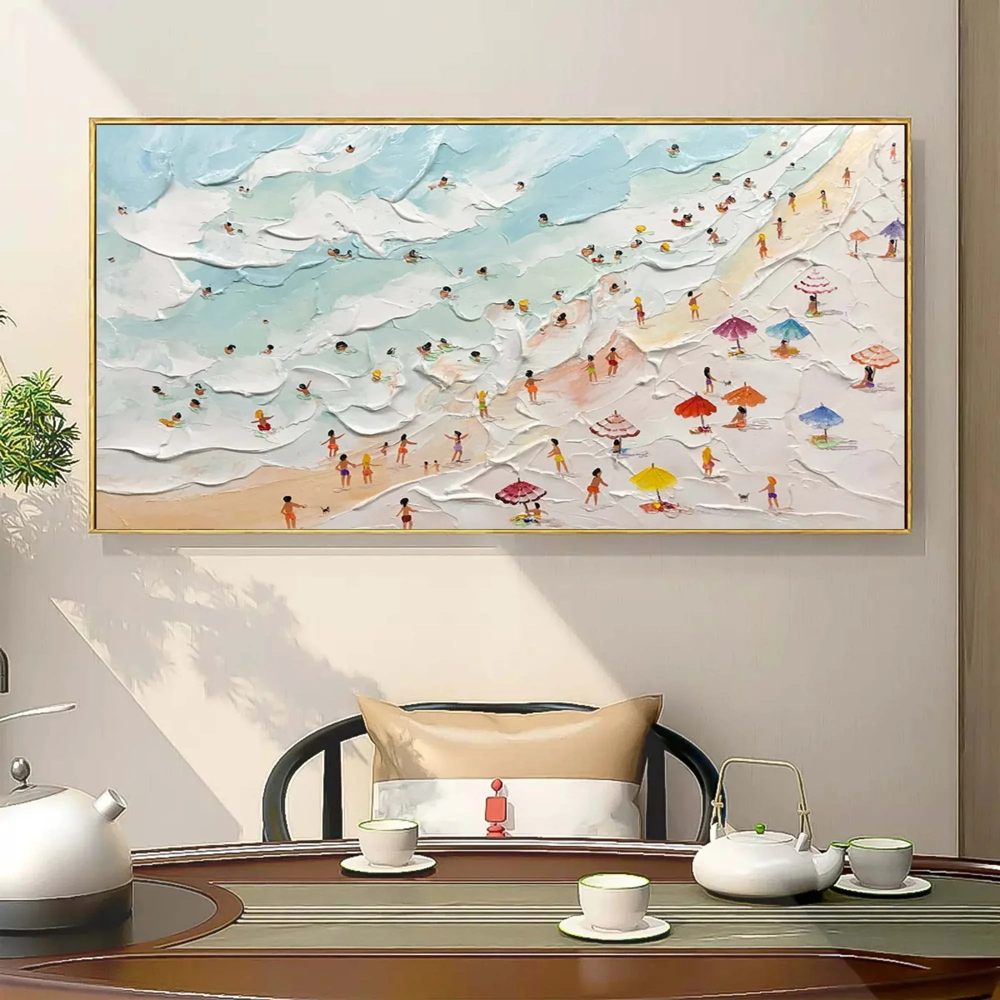 Beachside Bliss-Vibrant Seaside Scene Wall Art Created by Three-Dimensional Texture - artextured