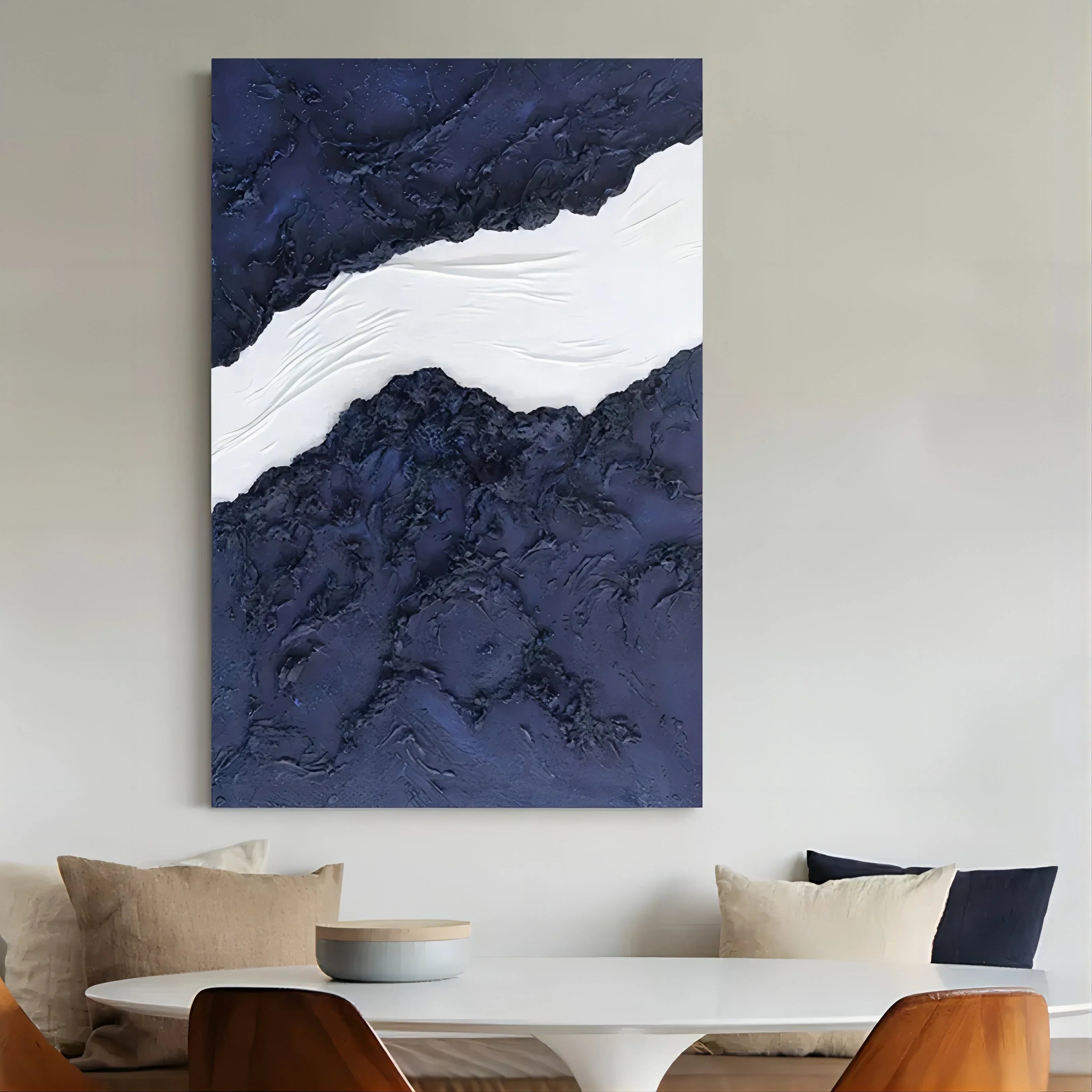 Indigo Divide-Modern Minimalist Blue and White Layered Texture Abstract Wall Art - artextured