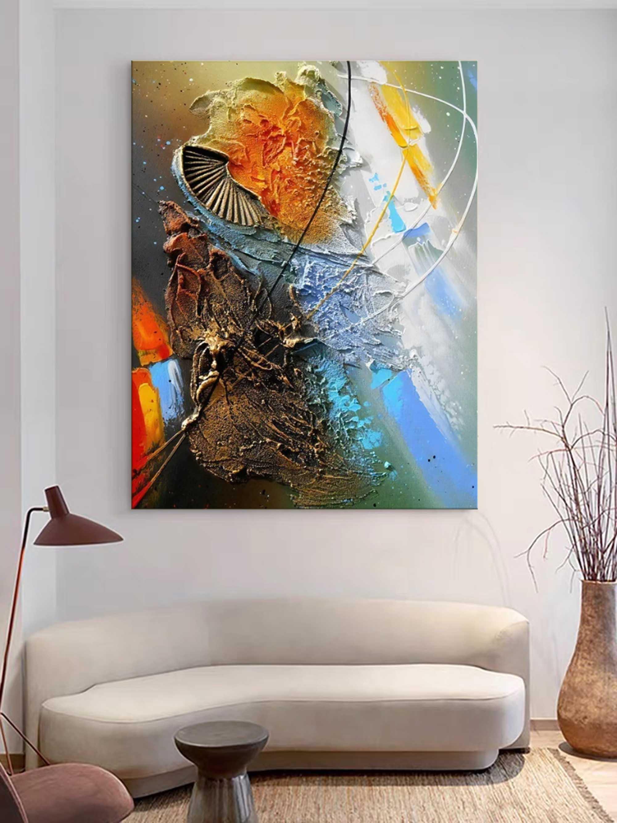 Cosmic Fusion-Multi Color Abstract Thick Painted Oil Painting Wall Art - artextured