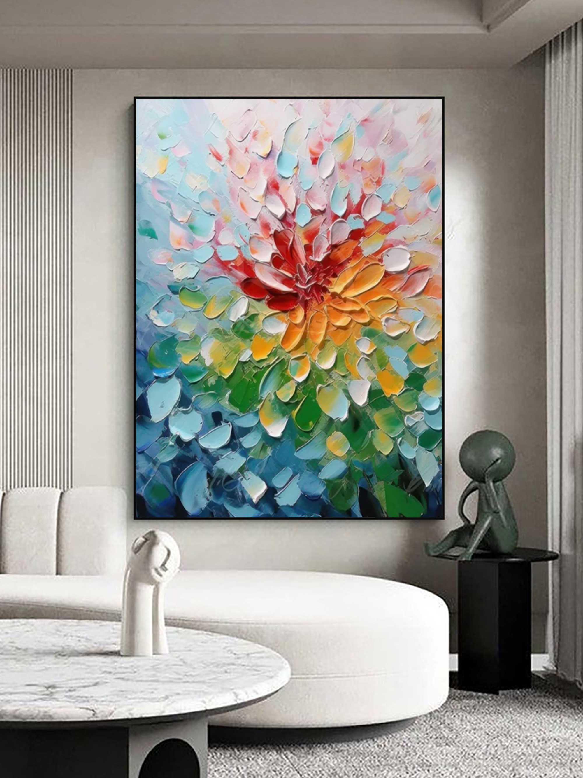 Blooming Radiance-Hand Drawn Color Three-Dimensional Flower Abstract Wall Art - artextured