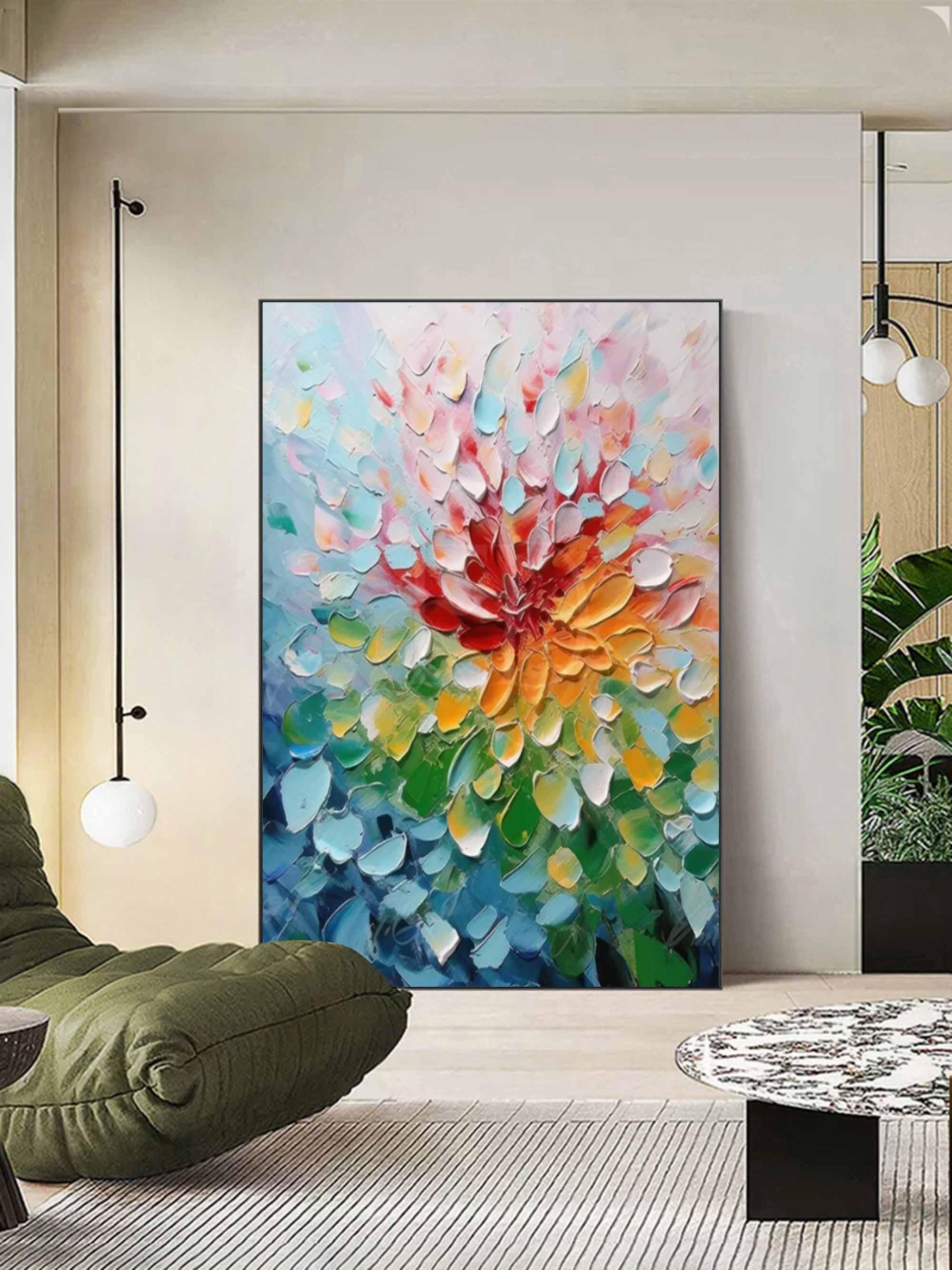 Blooming Radiance-Hand Drawn Color Three-Dimensional Flower Abstract Wall Art - artextured