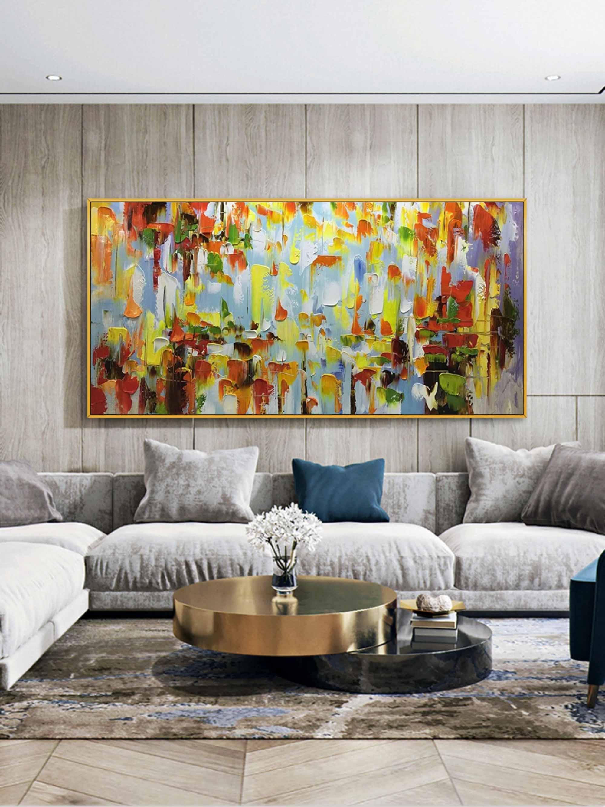 Color Symphony - Hand Drawn Thick Painted Abstract Colored Block Surface Oil Wall Art - artextured