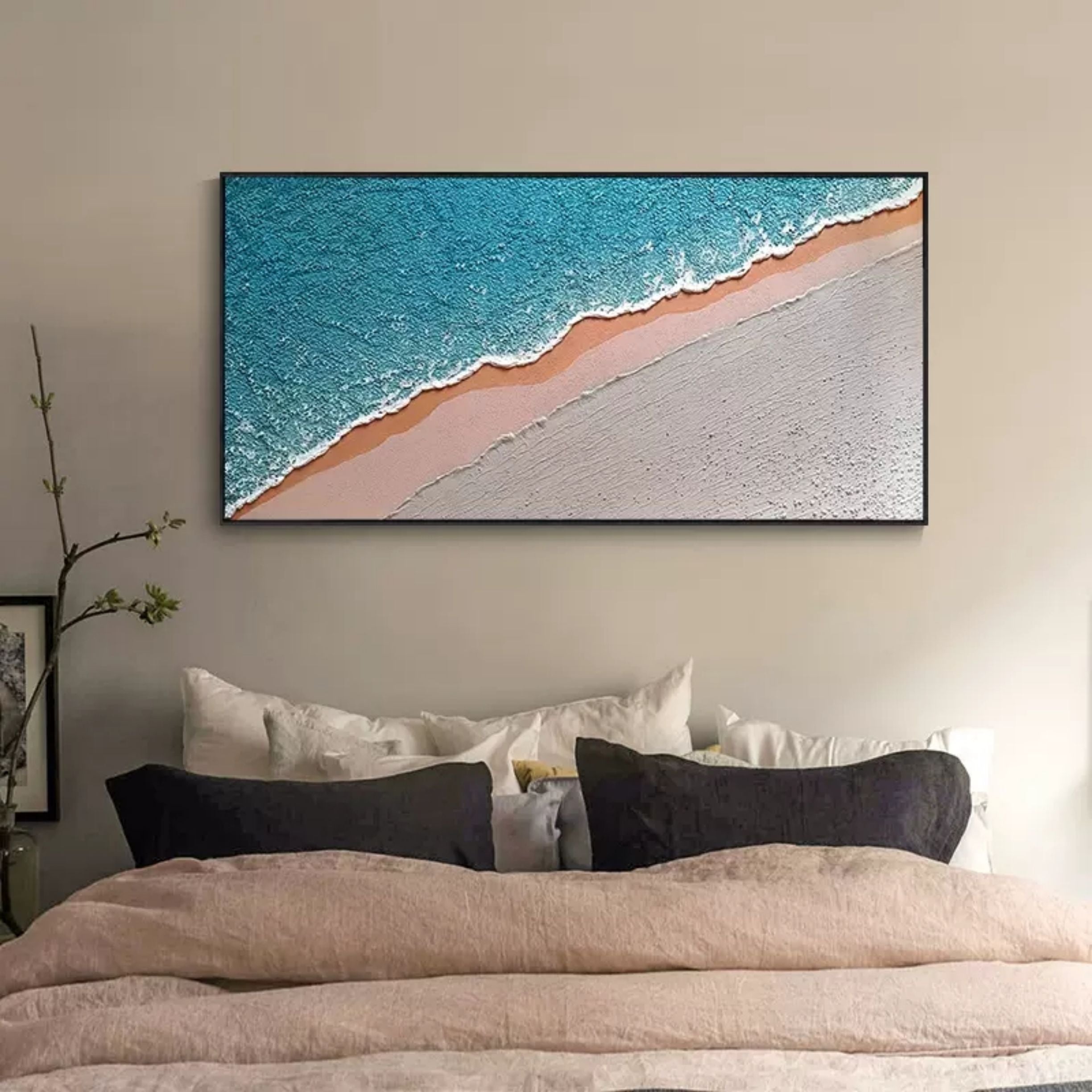 Blue Pink Shore Echo-Modern Interior Decoration Three-Dimensional Texture Seaside Wall Art