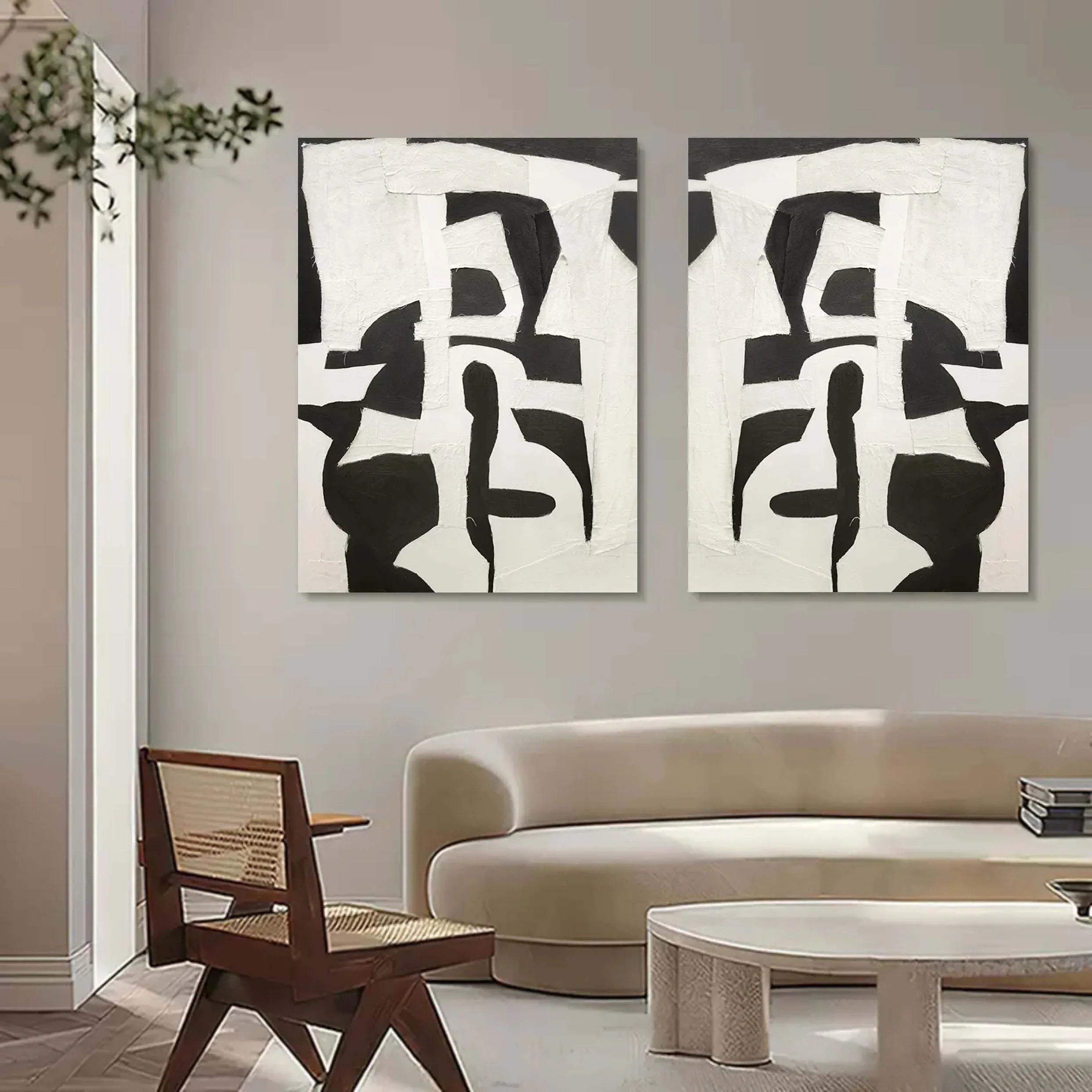 Monochrome Harmony SET OF 2-Modern Minimalist Abstract Geometric Block Wall Art - artextured