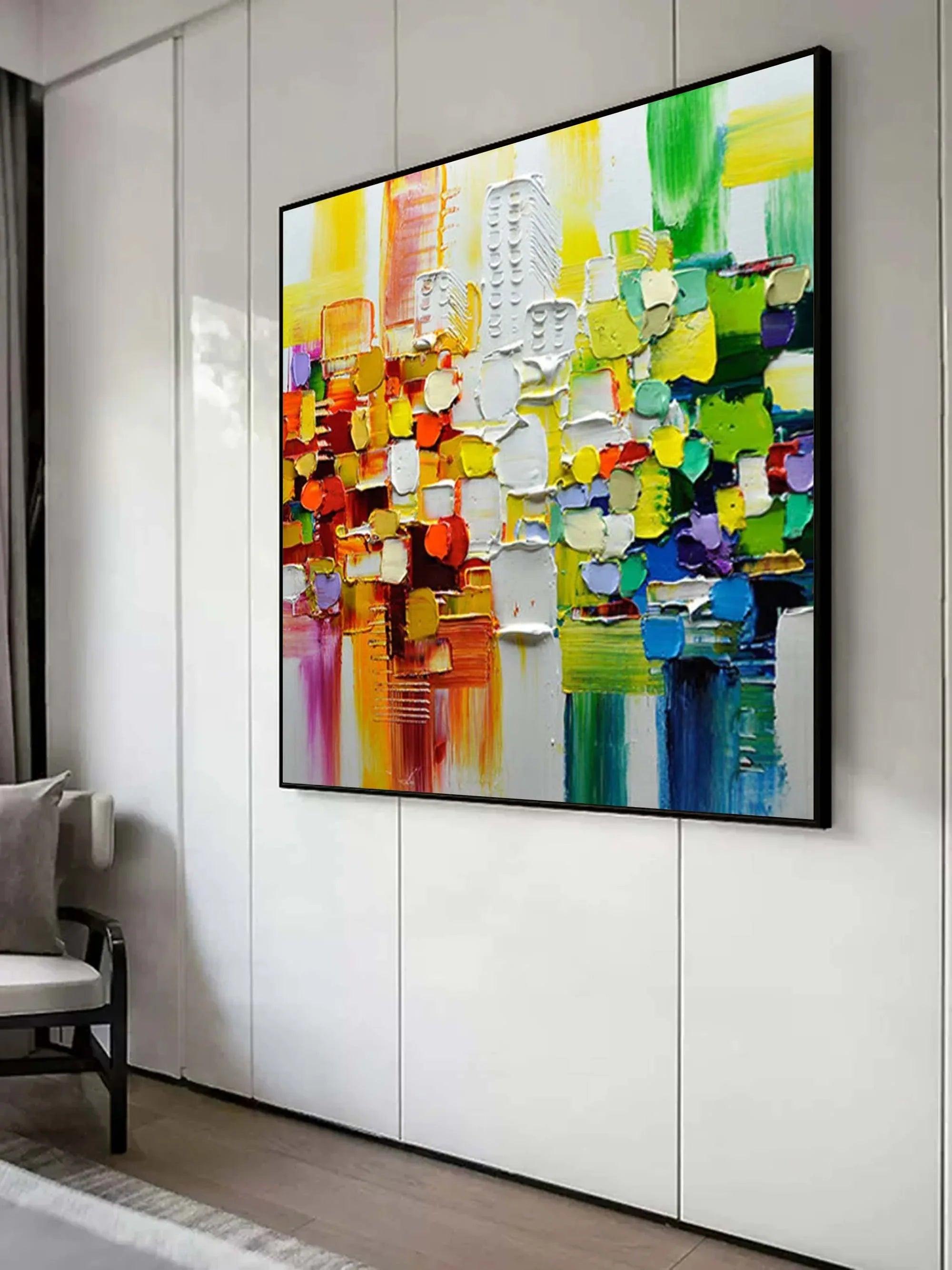 Vivid Mosaic - Square Three-Dimensional Urban Abstract Oil Painting Wall Art - artextured