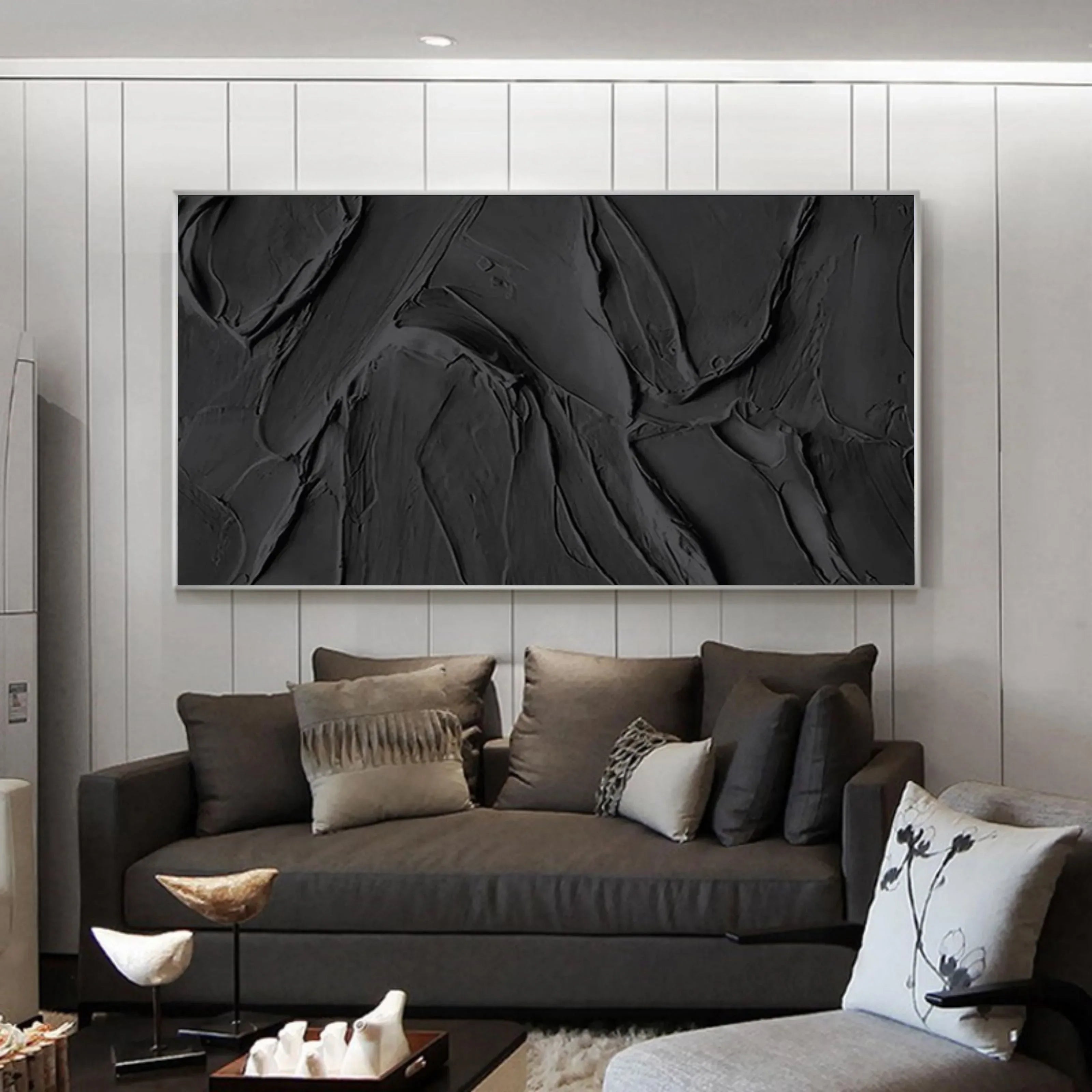 Obsidian Texture -Pure Black Thick Coating Texture Minimalist Abstract Wall Art - artextured