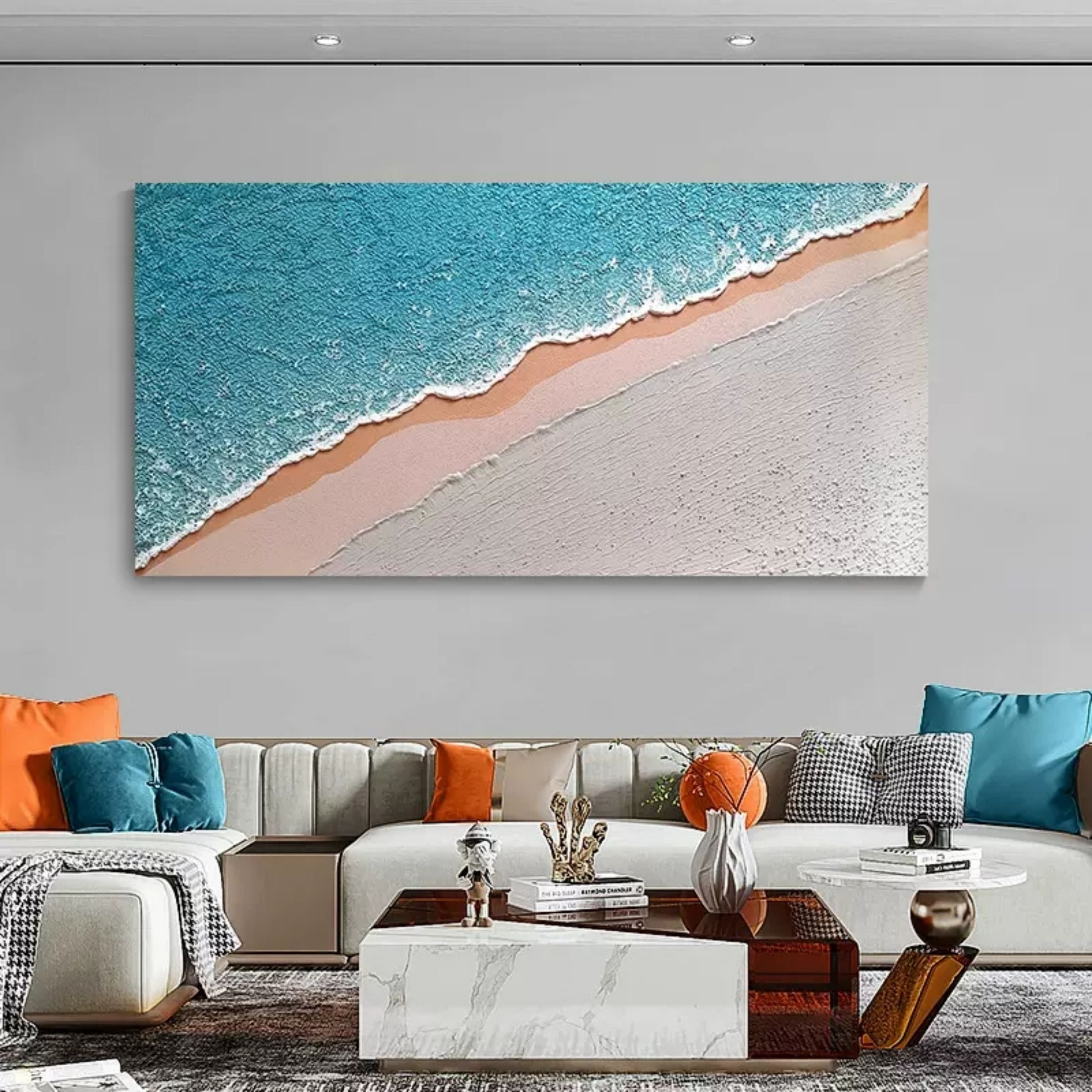 Blue Pink Shore Echo-Modern Interior Decoration Three-Dimensional Texture Seaside Wall Art