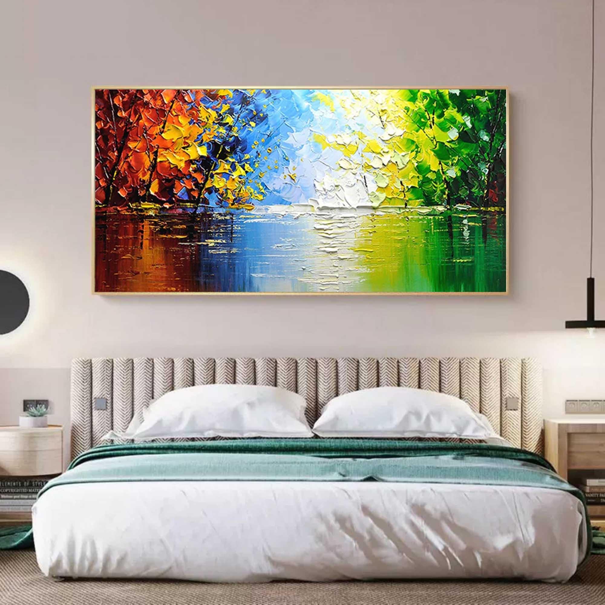 Seasons of Reflection -Horizontal Three-Dimensional Landscape Abstract Oil Painting Wall Art - artextured