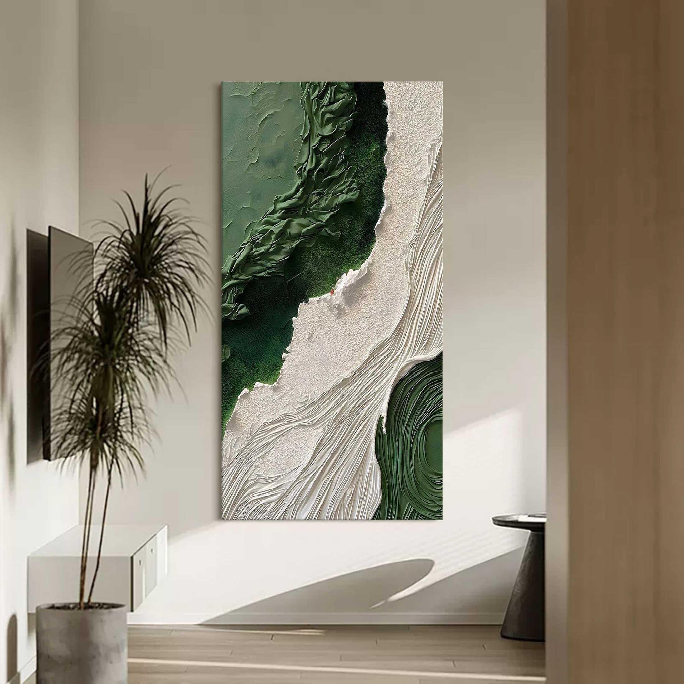 Emerald Tides Vertical Art-Modern Home Decoration 3D Green and White Minimalist Texture Wall Art - artextured